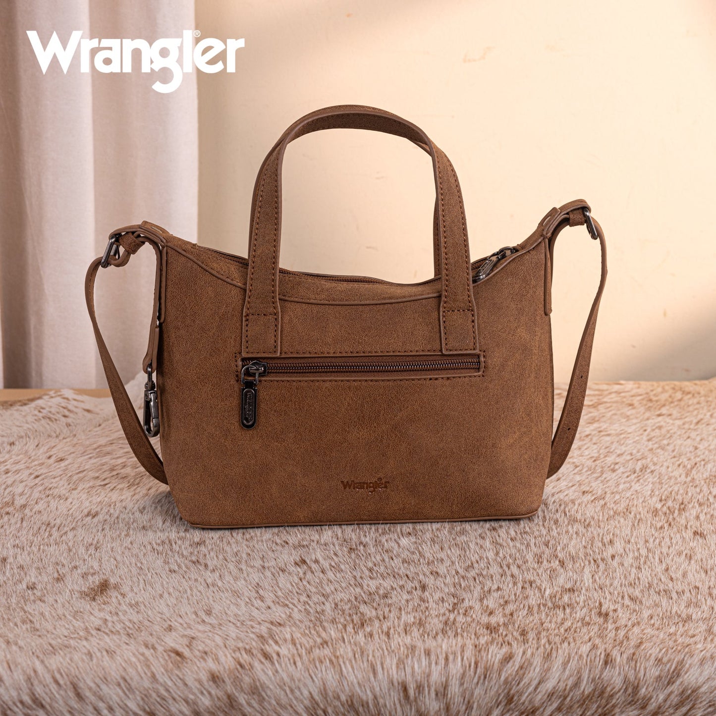 WG226-8605 Wrangler Tooled Aztec Pattern Print Tote/Crossbody -Brown