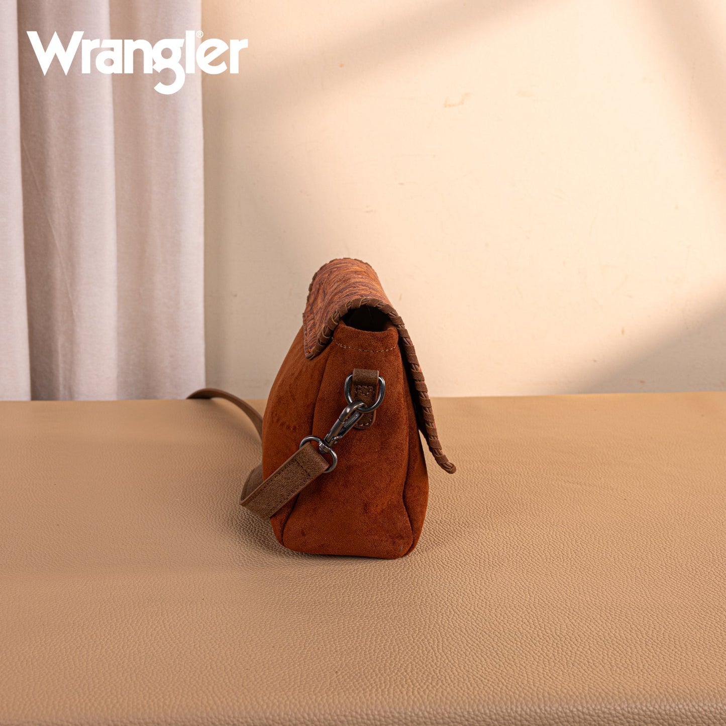 WG277-236BR Wrangler Vintage Floral Printed Crossbody Bag with Small Pouch- Brown