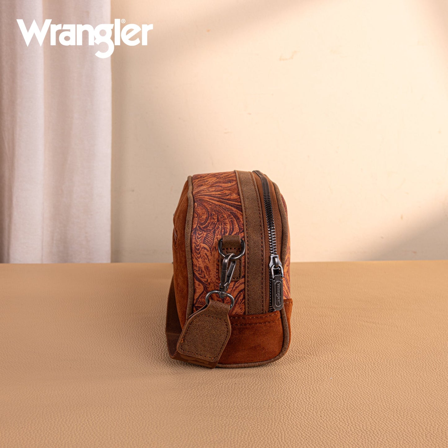 WG277-1833BR Wrangler Vintage Floral Printed Small Crossbody Bag - Brown