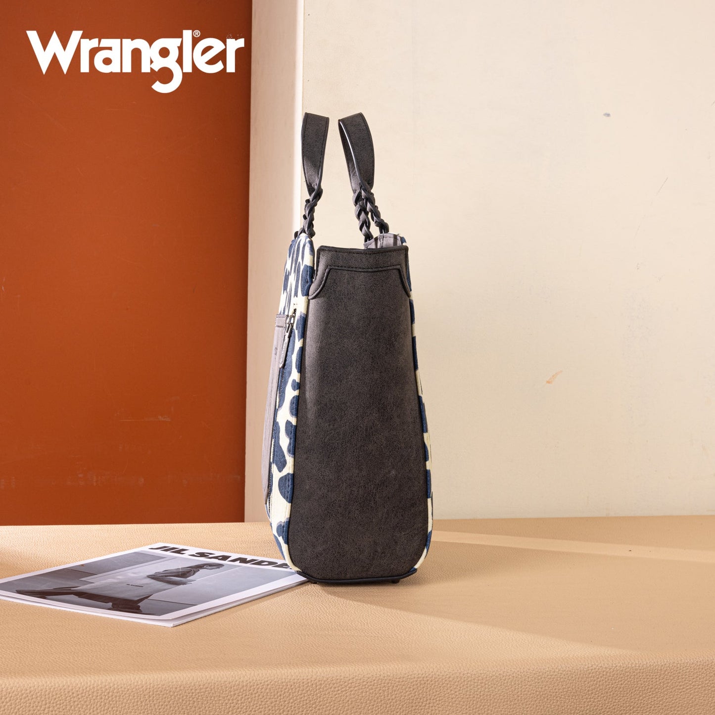 WG264-8014BK Wrangler Cow Print Concealed Carry Tote/Crossbody - Black