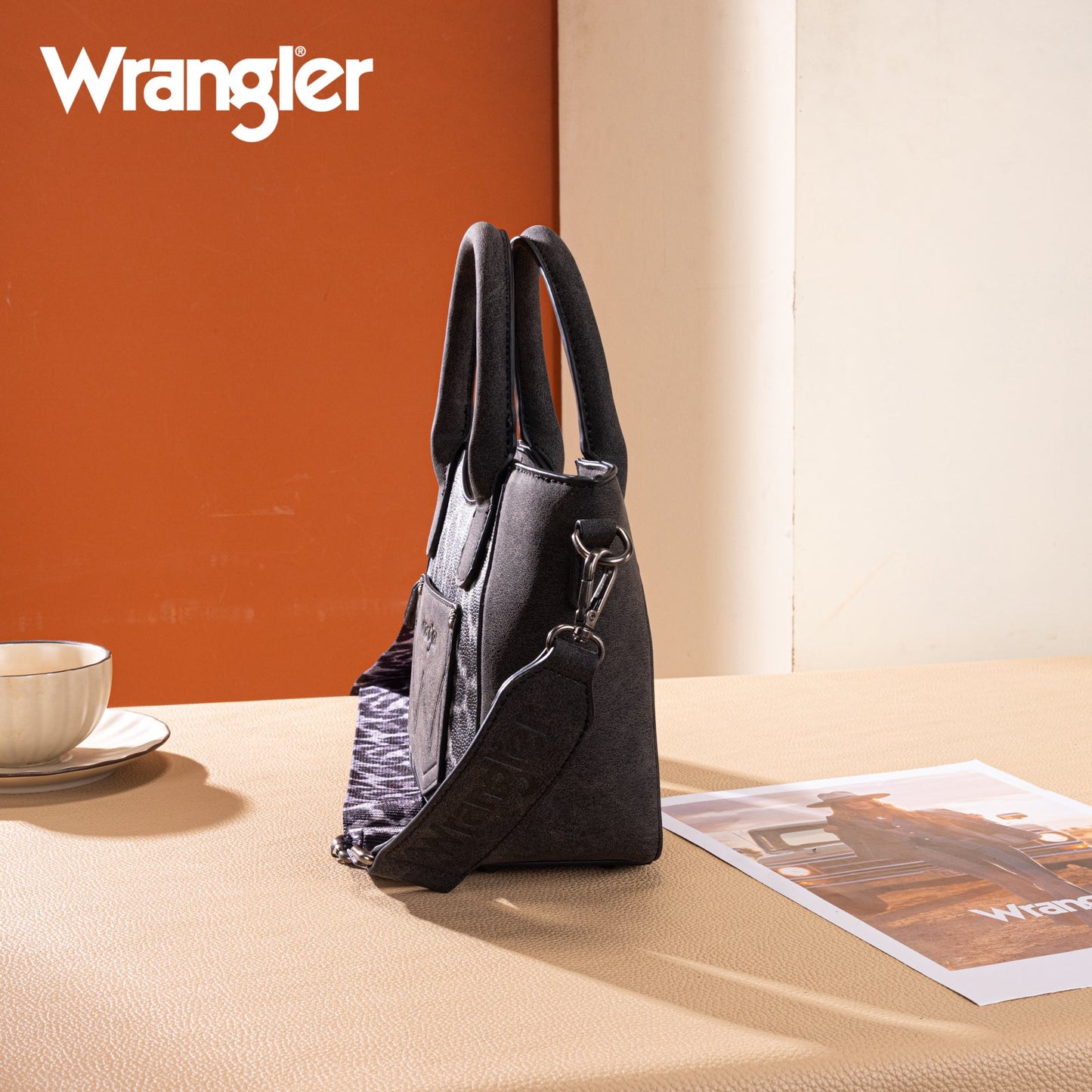 WG296-8015BK Wrangler Leopard Print Small Tote/Crossbody -Black