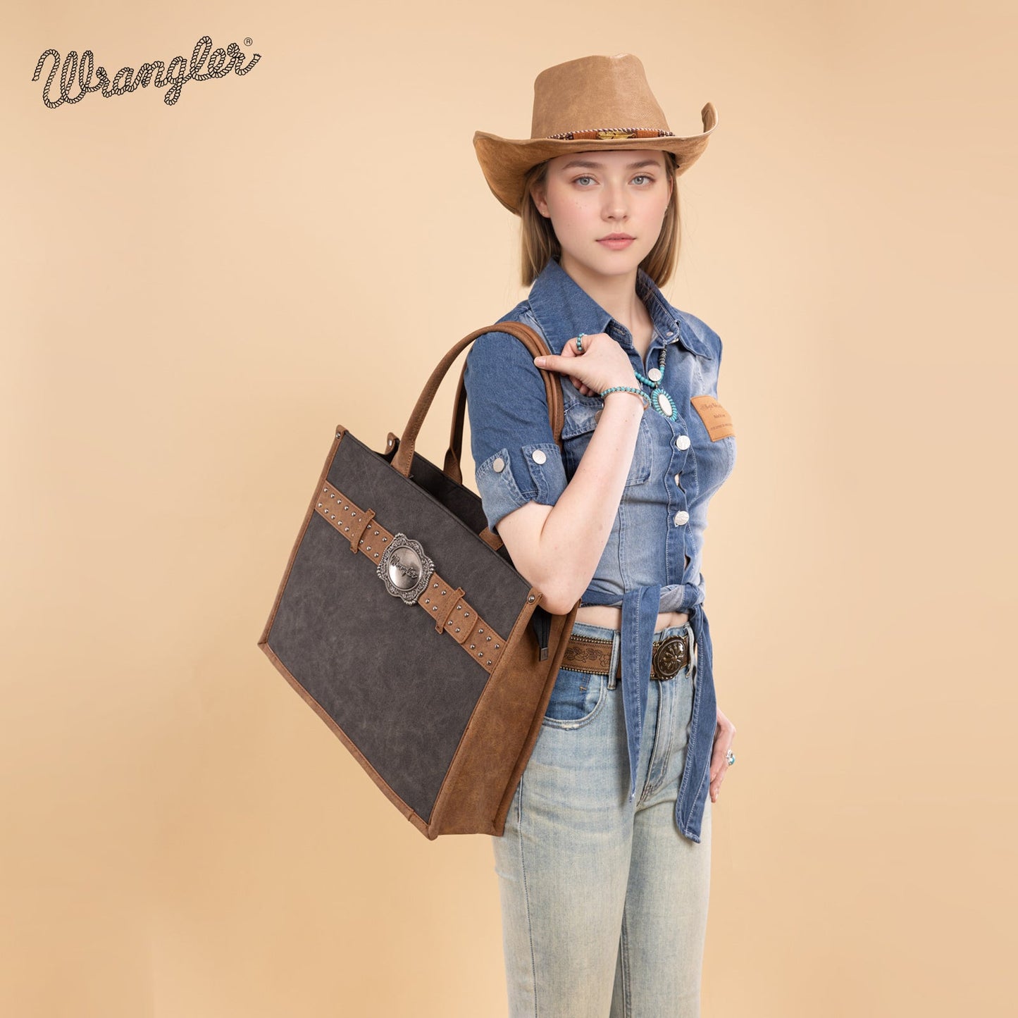 WG250G-8119BK Wrangler Buckle Concealed Carry Large Tote-Black
