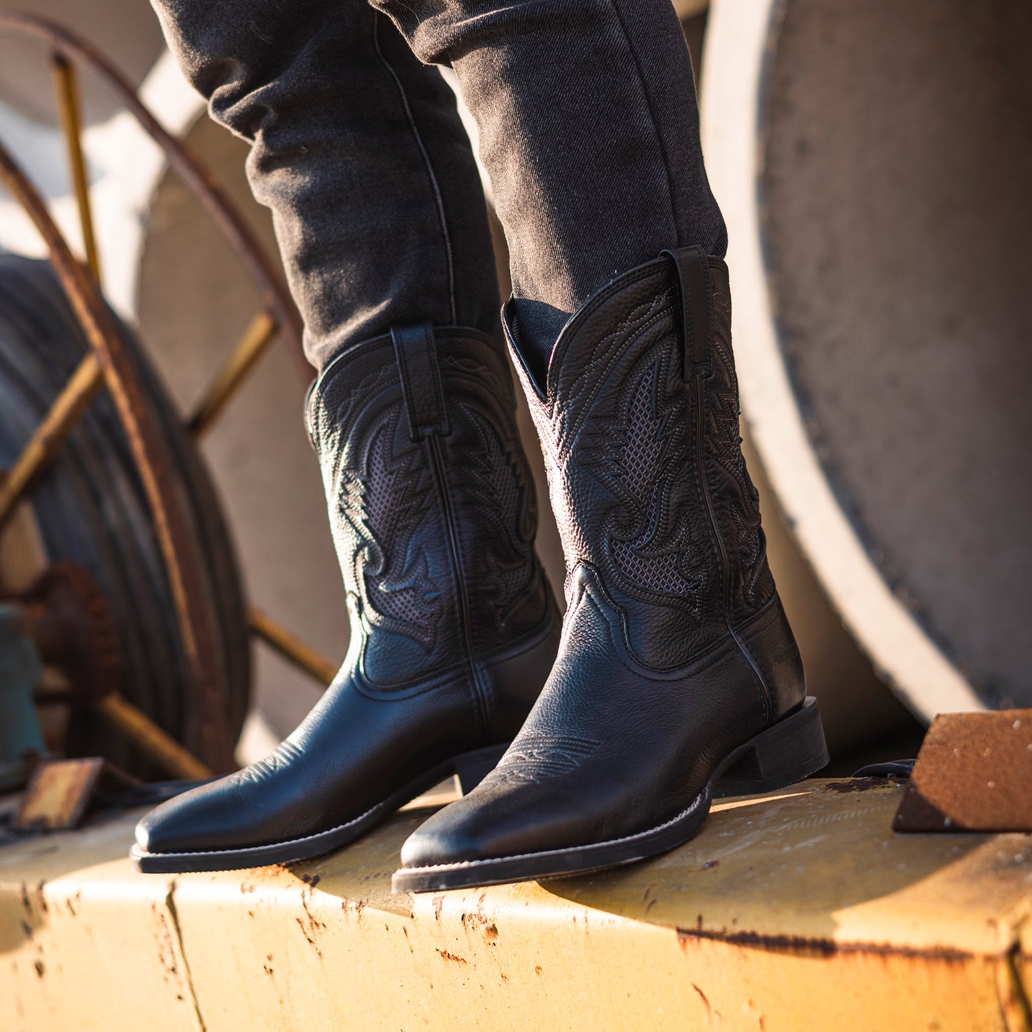 Palitutu PLT103612 Men's Western Cowboy Boots - Full Grain Leather, Square Toe