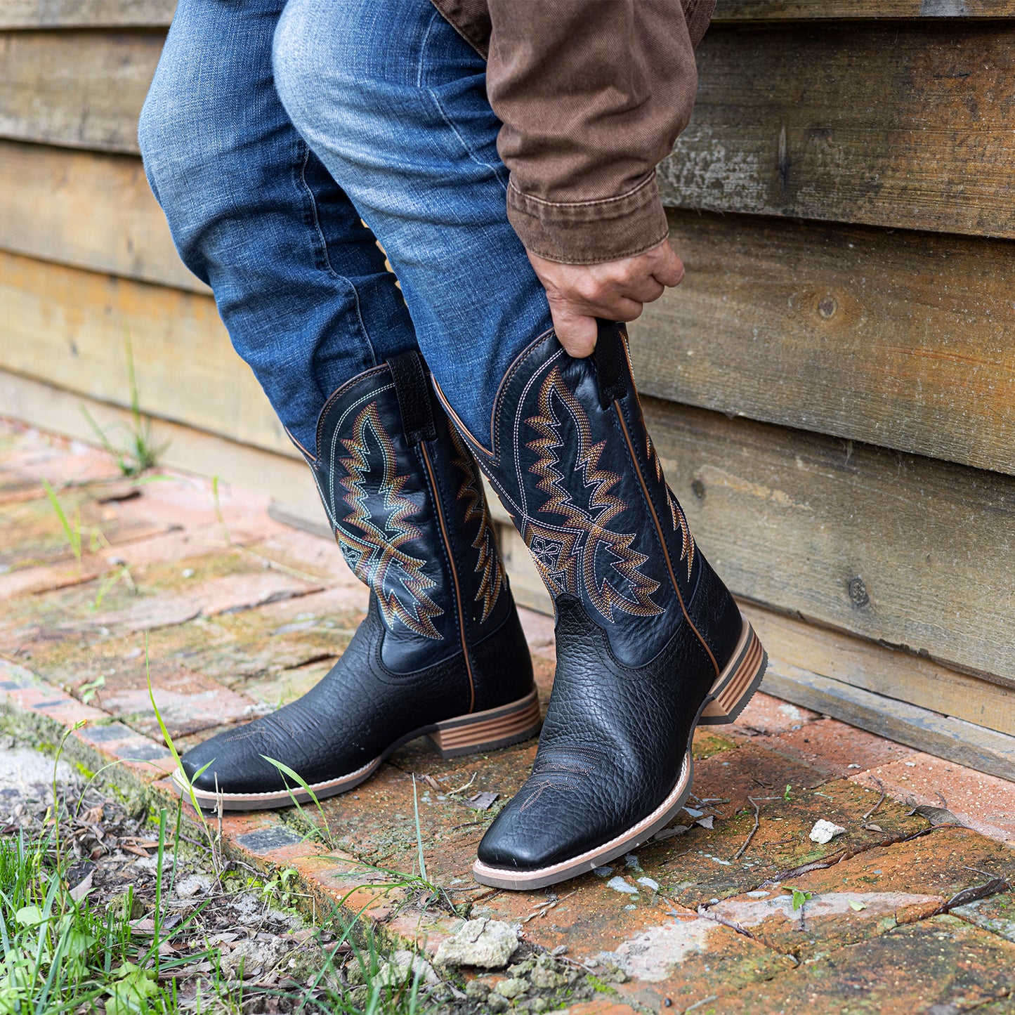 Palitutu PLT103606 Men's Western Cowboy Boots - Full Grain Leather, Square Toe