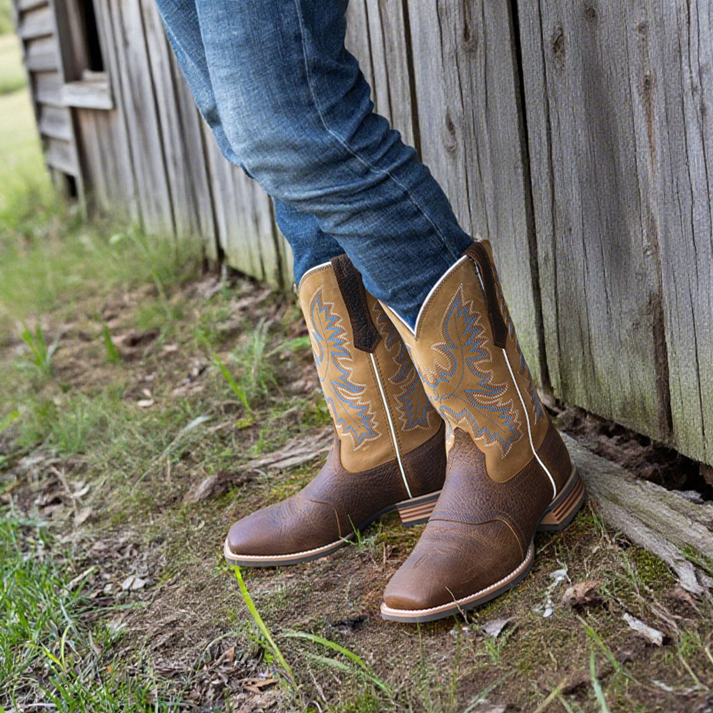 Palitutu PLT103608 Men's Western Cowboy Boots - Full Grain Leather, Square Toe