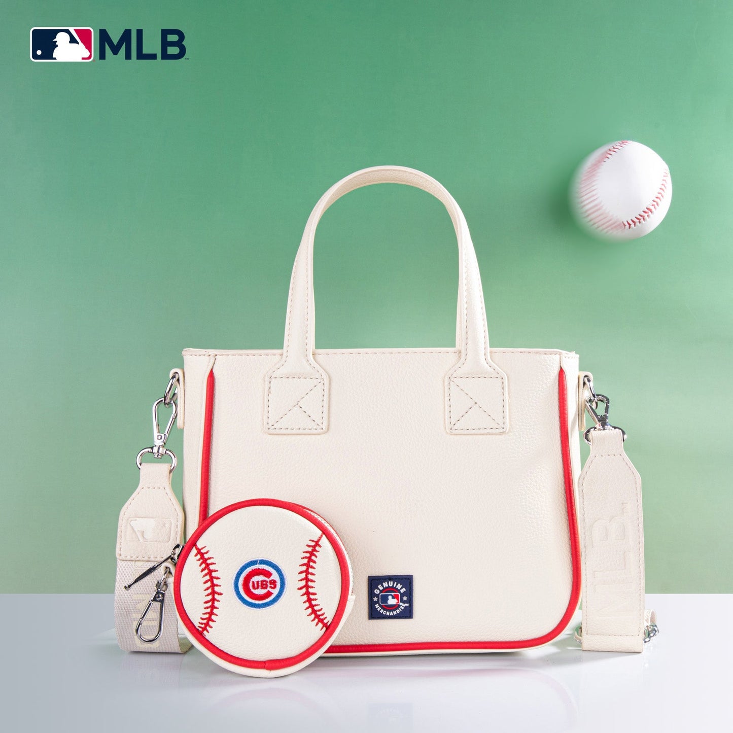 MLB-CU103 MLB Chicago Cubs Team Tote/Crossbody with Baseball Coin Pouch