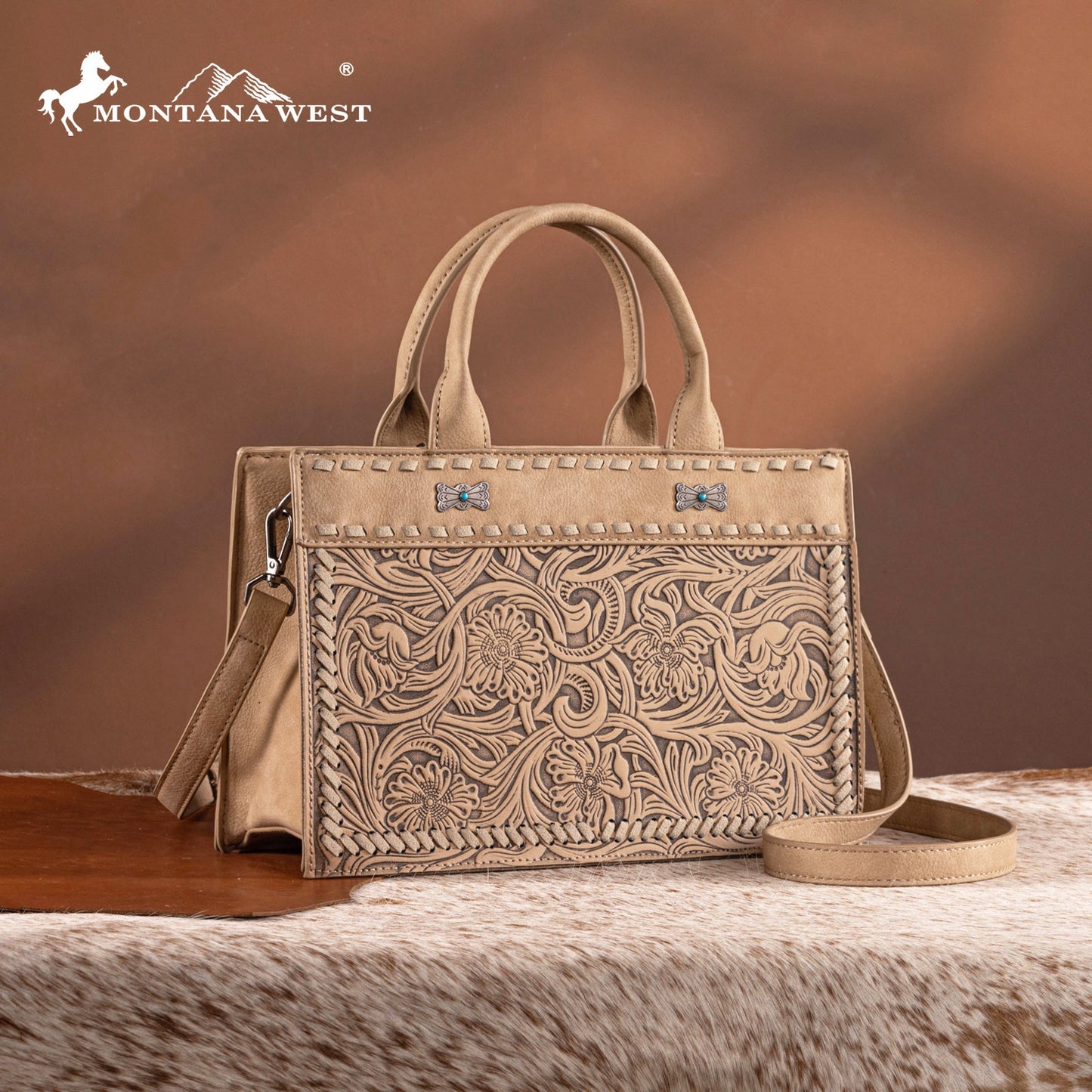 MW1323-8011 Montana West Tooled Collection Tote/Crossbody