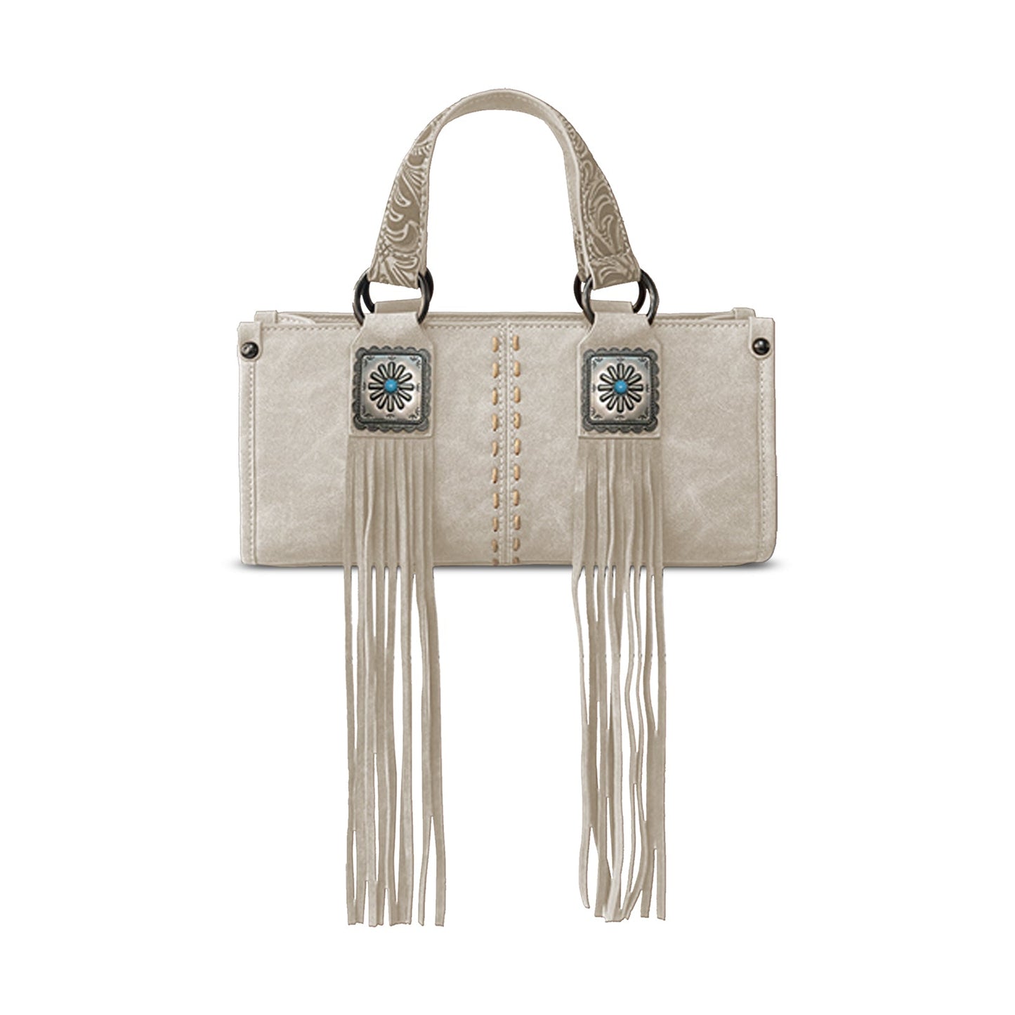 MW1351-888 Montana West Western Fringe Concho Collection Mini Crossbody Bag - Beige