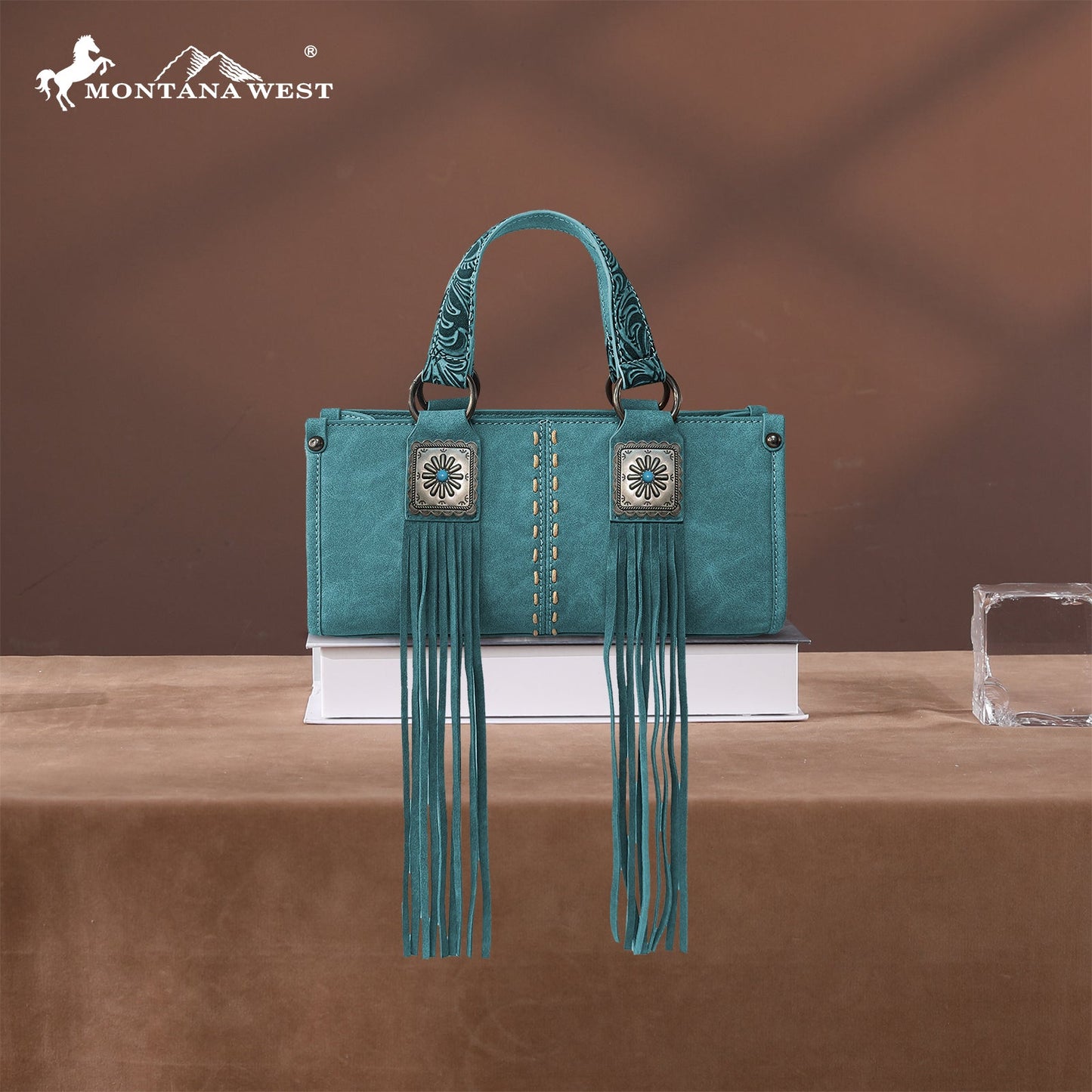 MW1351-888 Montana West Western Fringe Concho Collection Mini Crossbody Bag -Turquoise