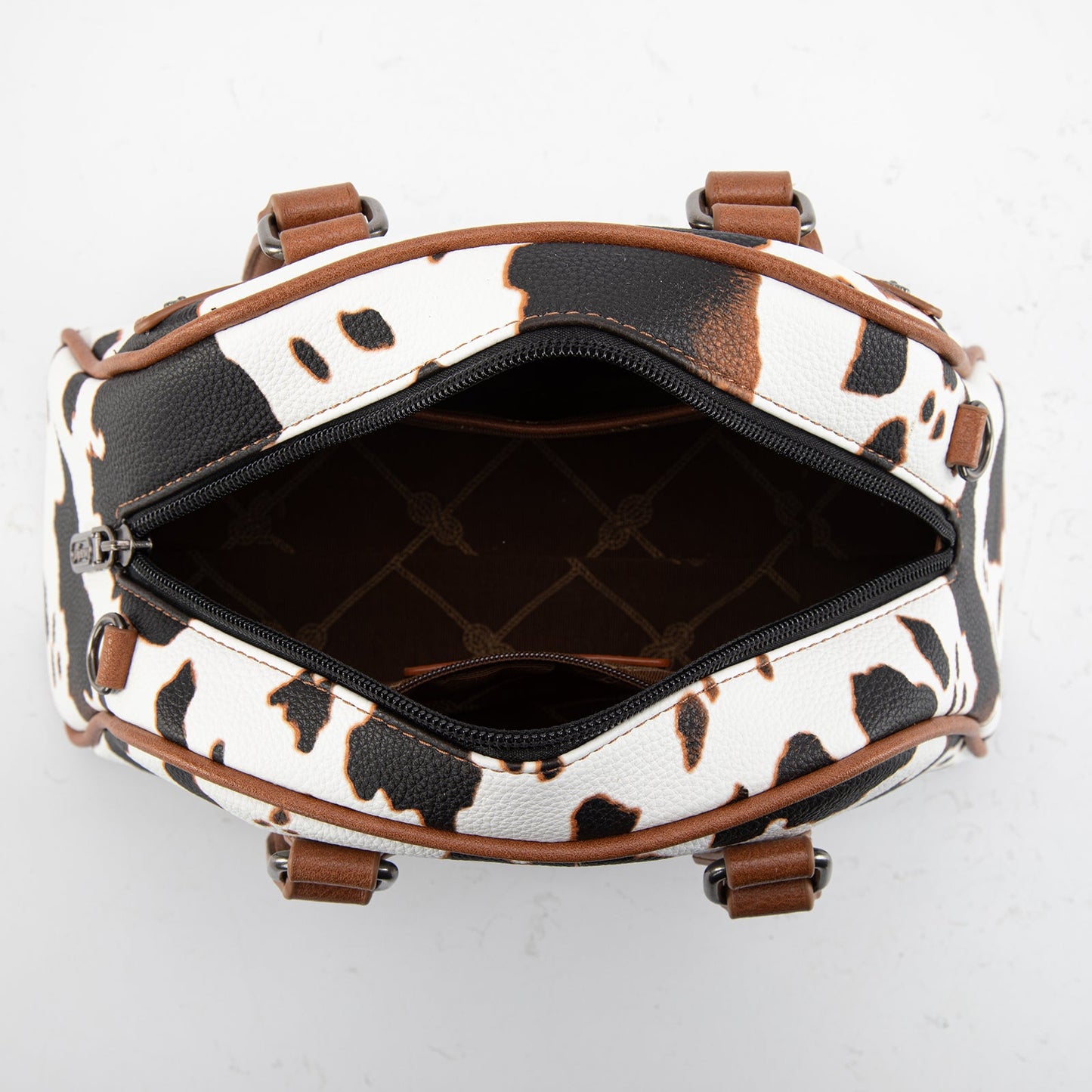 WG399-5112 Wrangler Cow Print Satchel/Crossbody Bag-BR-COW