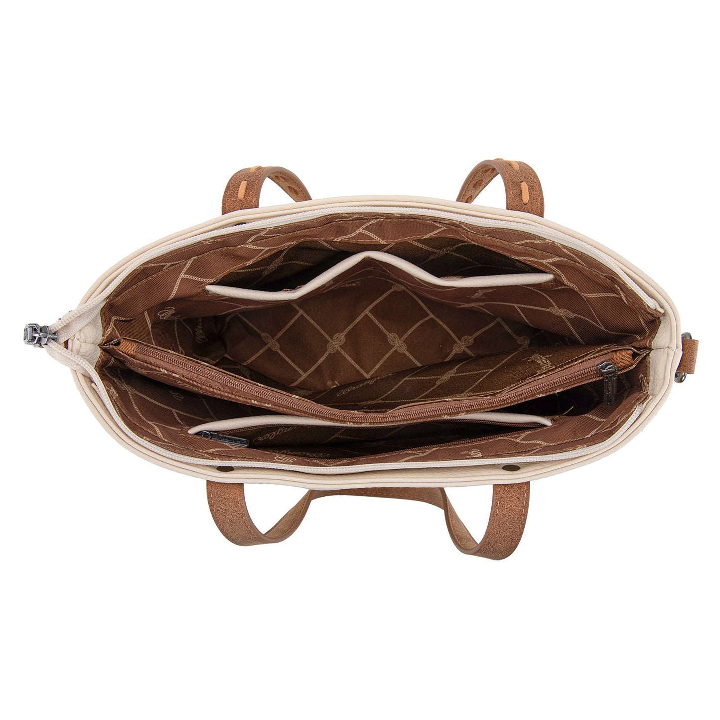 WG233-2009 Wrangler Aztec Embroidered Tote/Crossbody Bag- Beige