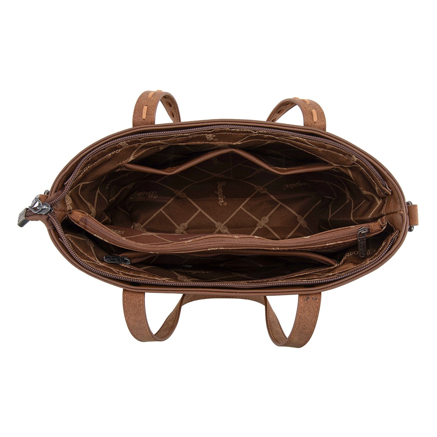 WG233-2009 Wrangler Aztec Embroidered Tote/Crossbody Bag- Brown