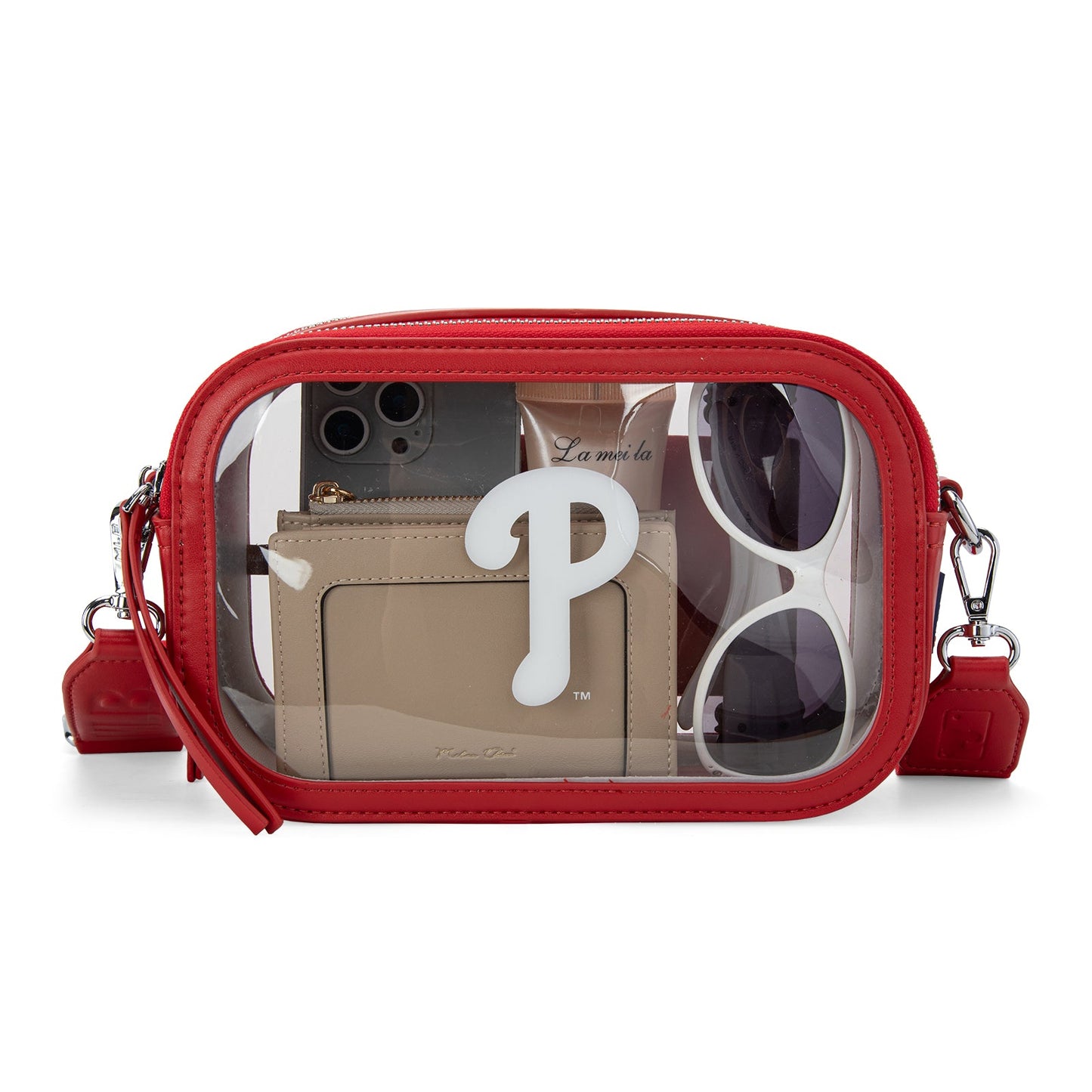MLB-PP109RD MLB Philadelphia Phillies Team Clear Crossbody Bag/Stadium Bag - Red