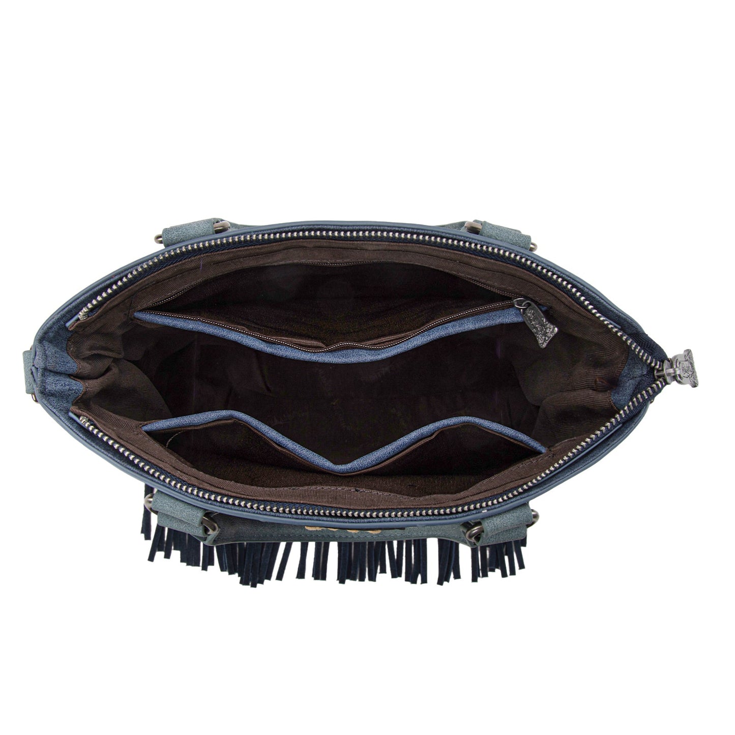 TR196G-8260 Trinity Ranch Aztec Tooled Fringe Concealed Carry Tote/Crossbody