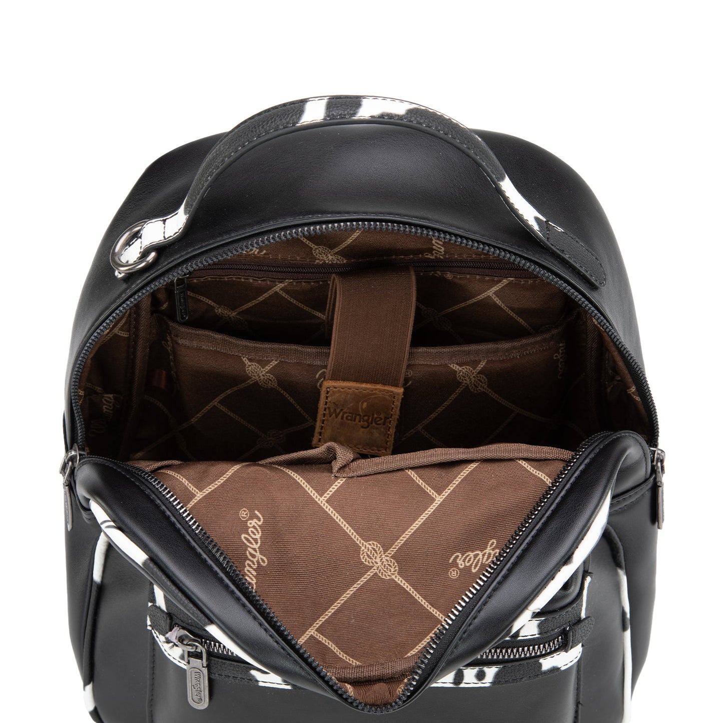 WG102-8603 Wrangler Cow Print Backpack With Coin Pouch - Black