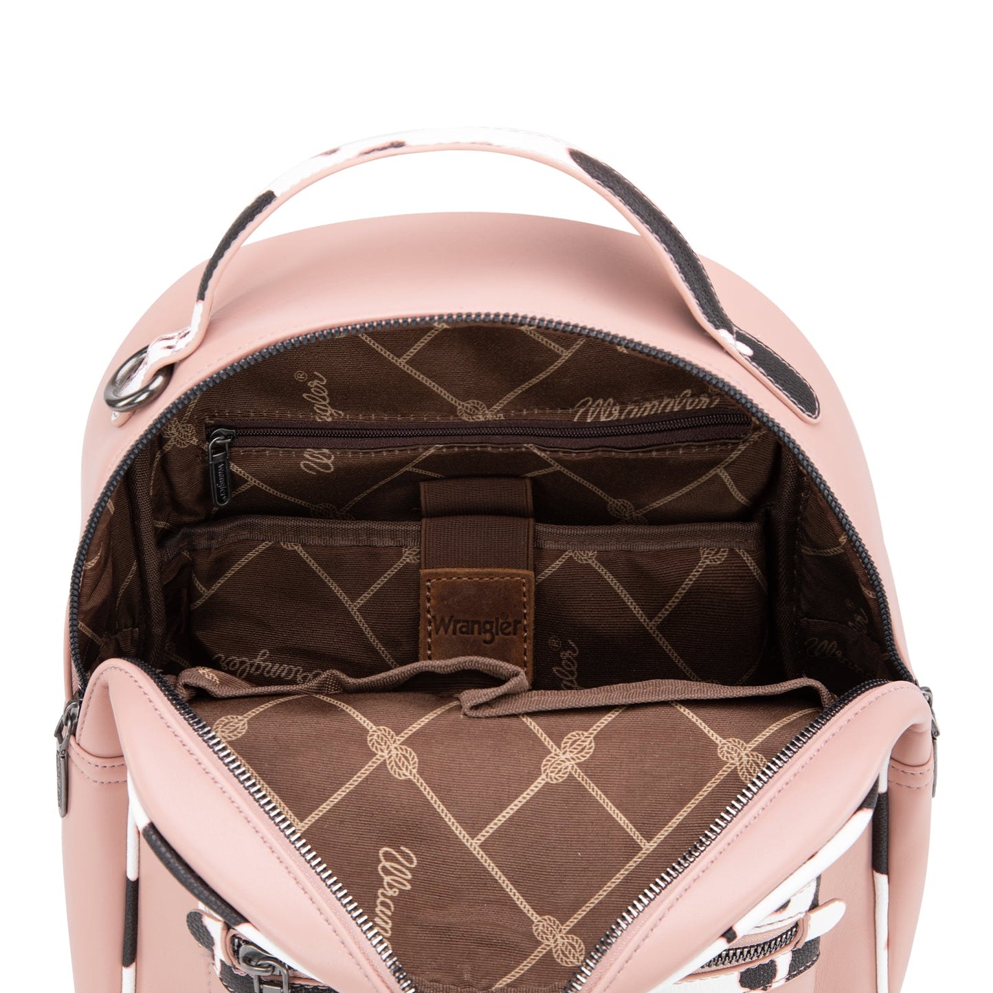 WG102-8603 Wrangler Cow Print Backpack With Coin Pouch - Pink