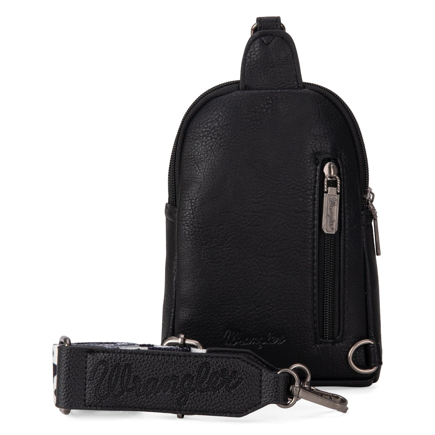WG133-210 Wrangler Cow Print Crossbody Sling Chest Bag - Black