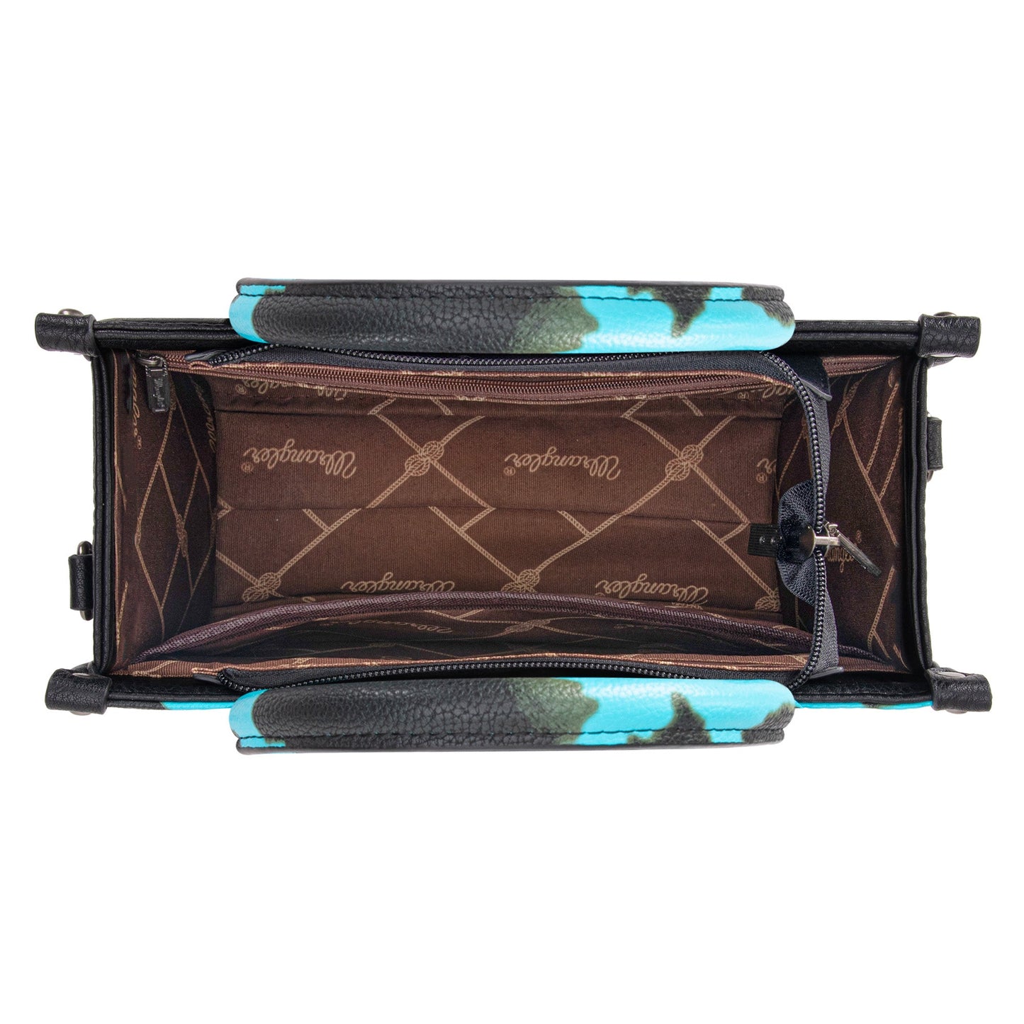 WG133-8120S Wrangler Cow Print Concealed Carry Tote/Crossbody - Turquoise