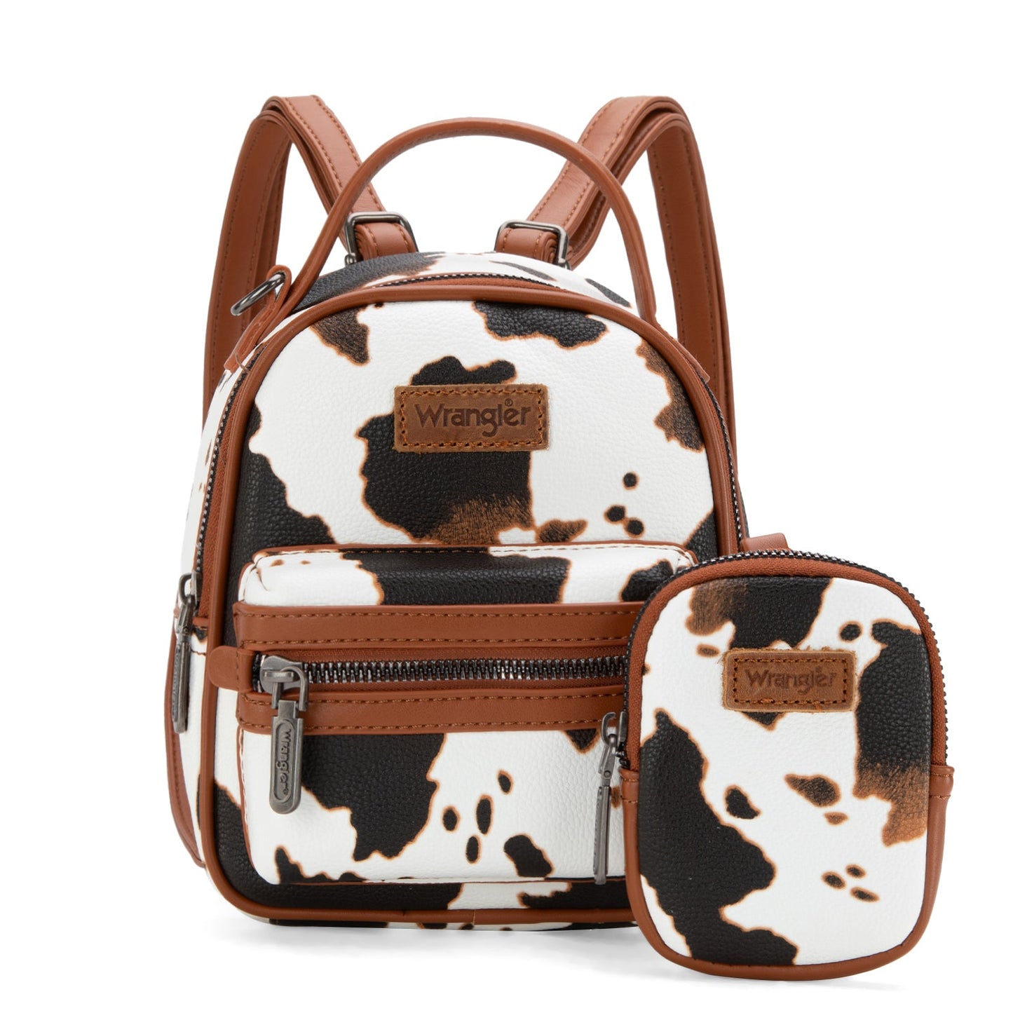 WG133-8600 Wrangler Cow Print Mini Backpack With Coin Pouch - Brown