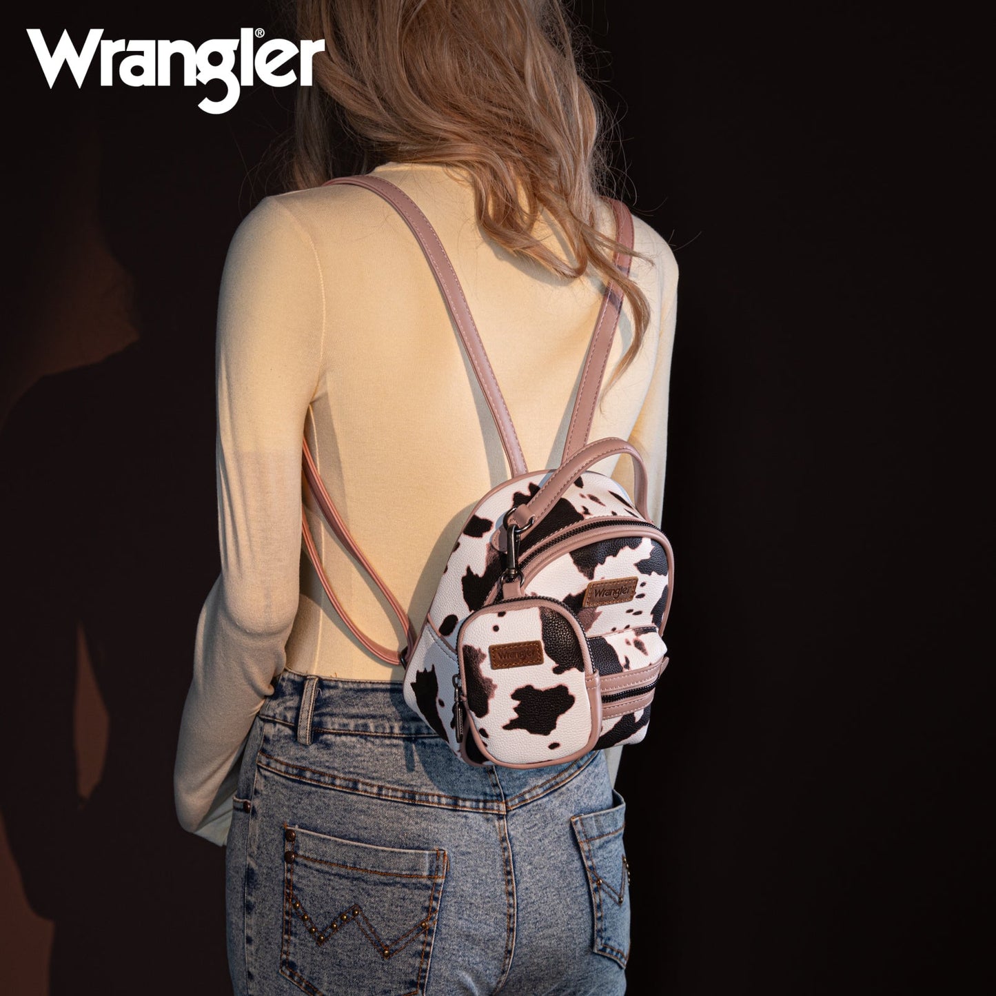 WG133-8600 Wrangler Cow Print Mini Backpack With Coin Pouch - Pink