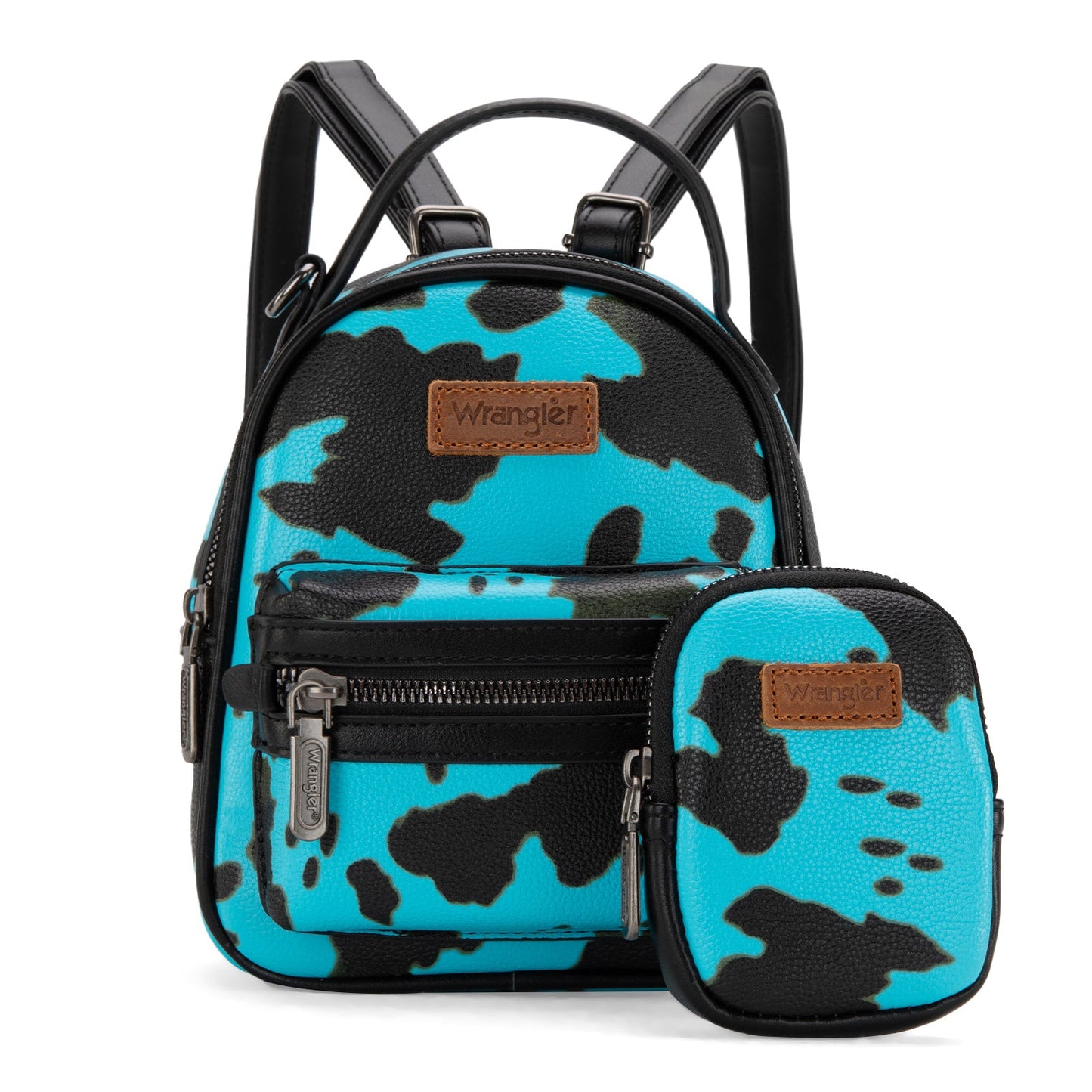 WG133-8600 Wrangler Cow Print Mini Backpack With Coin Pouch - Turquoise