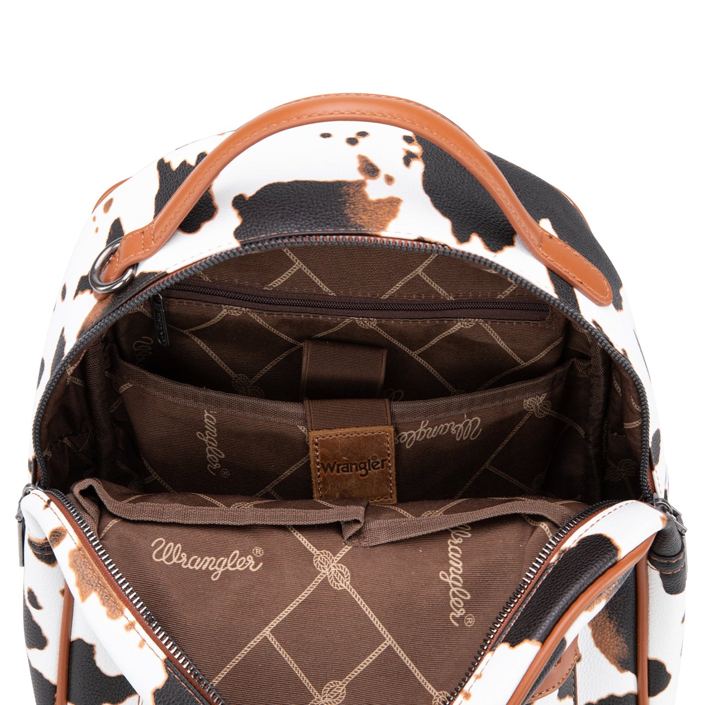 WG133-8603 Wrangler Cow Print Backpack With Coin Pouch - Brown