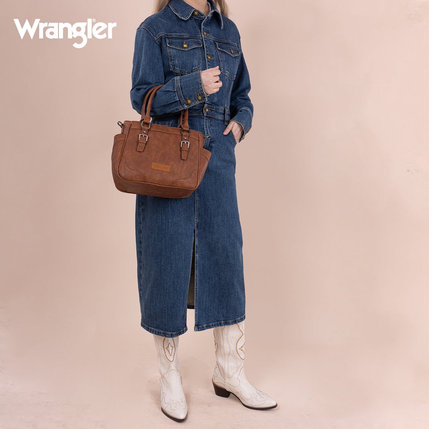 WG187-8318 Wrangler Carry-All Buckle Tote/Crossbody - Brown