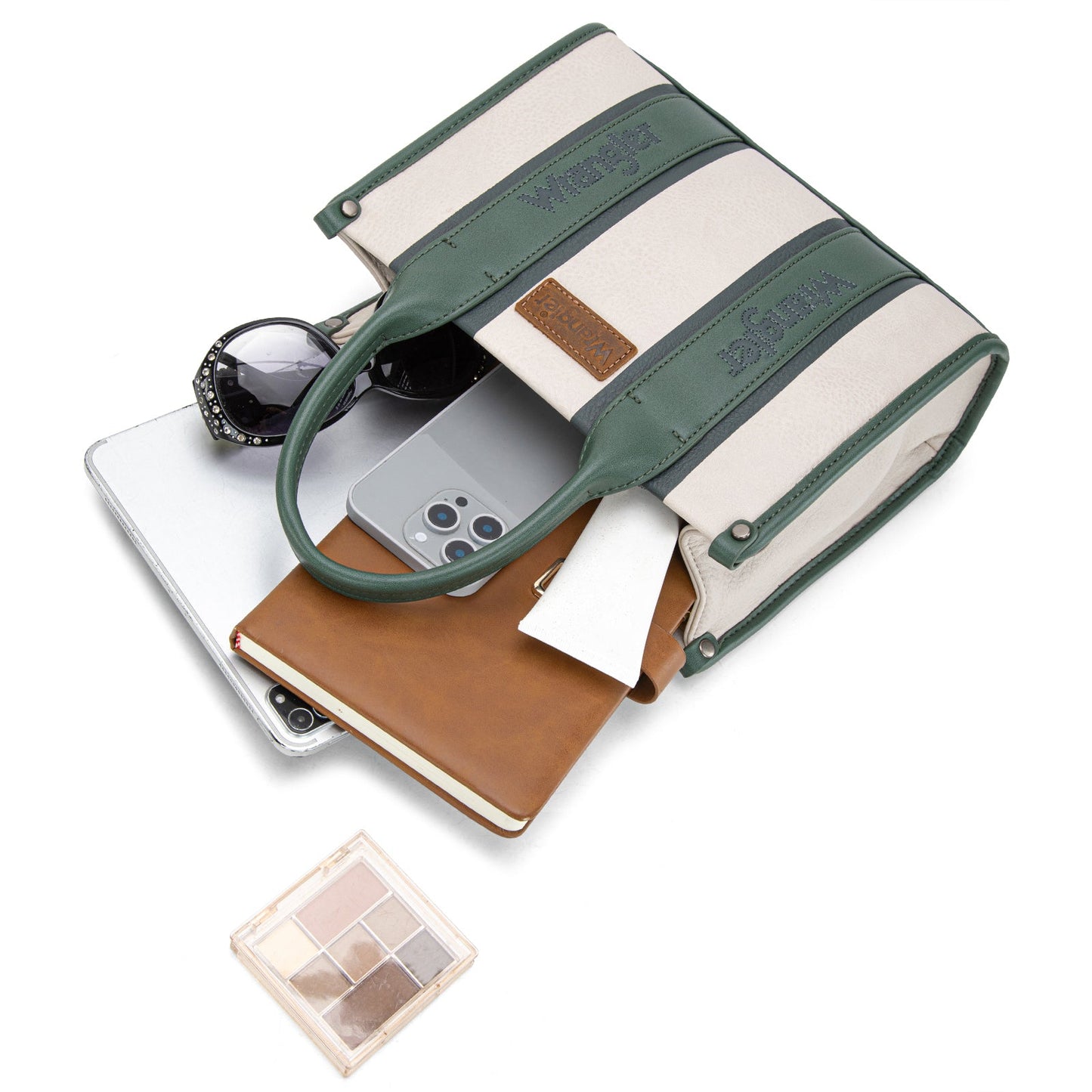 WG208-8120SGN Wrangler Color Block Tote/Crossbody - Green