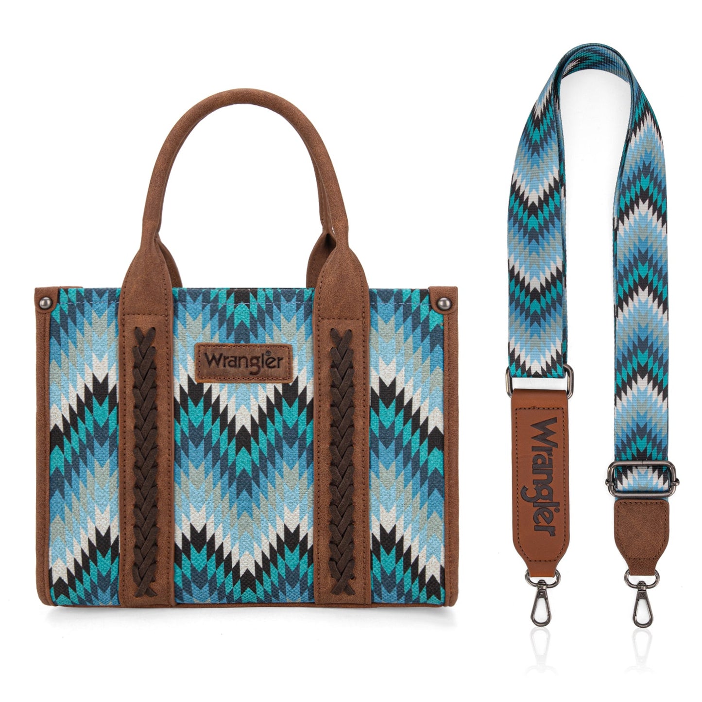 WG2211-8120S Wrangler Southwestern Pattern Dual Sided Print Tote/Crossbody - JEAN