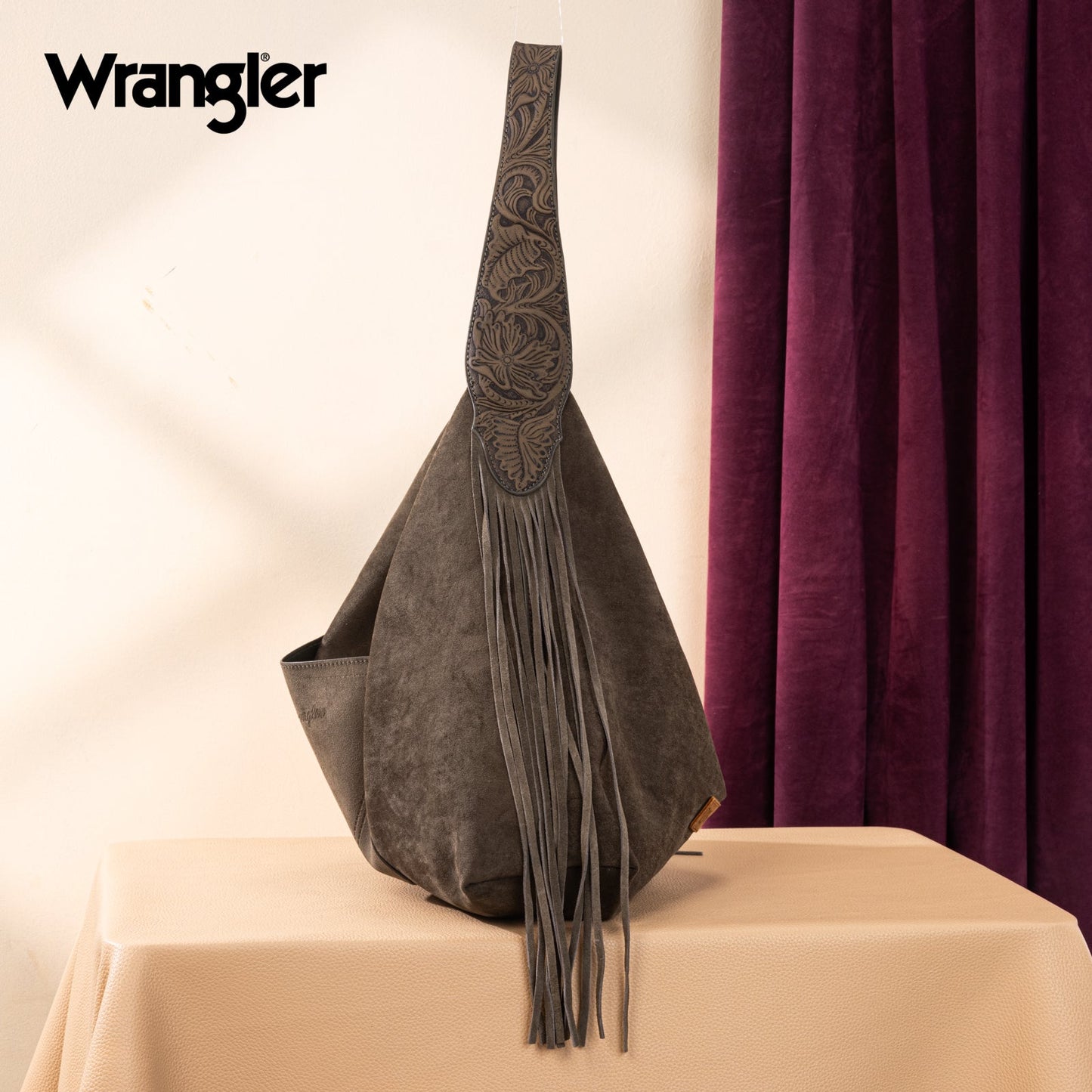 WG239-9182 Wrangler Fringe Floral Tooled Hobo Bag- Green