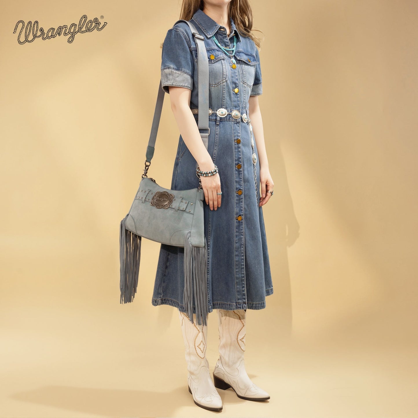 WG241-2022 Wrangler Fringe Buckle Hobo Bag/Crossbody Bag - Jean