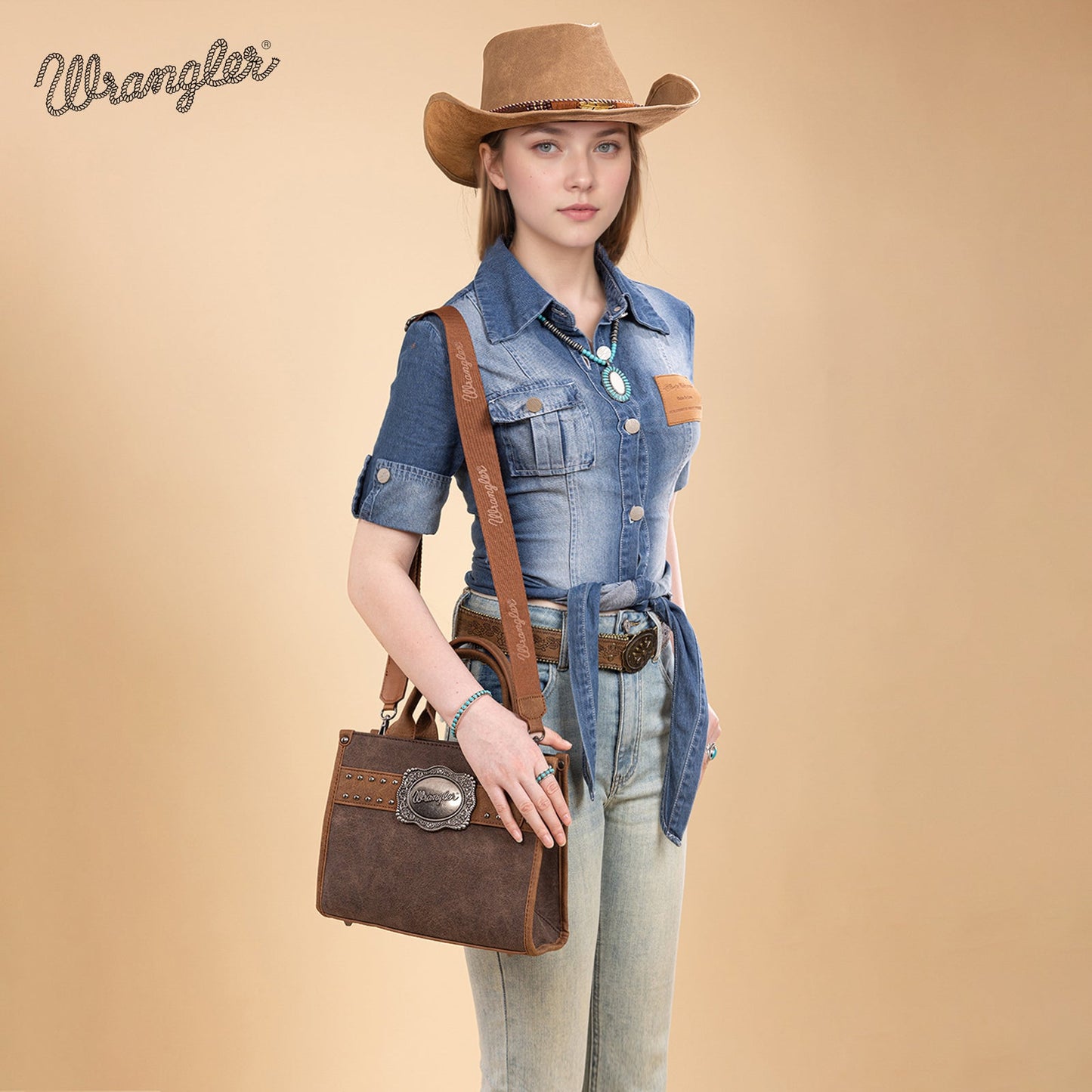 WG250-81202CF Wrangler Buckle Tote/Crossbody -Coffee