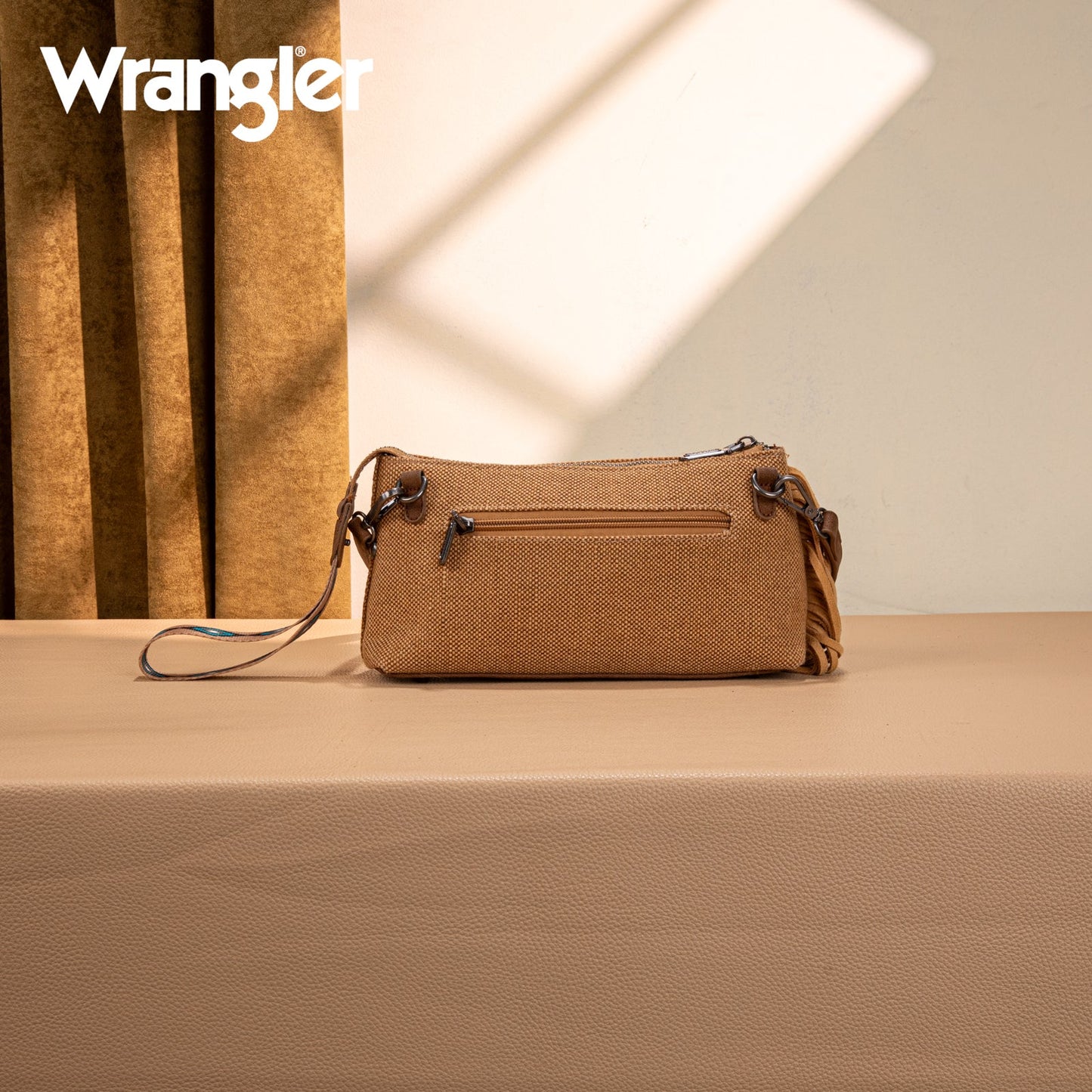 WG259-1834 Wrangler Embroidered Aztec Canvas Wristlet/Crossbody- Brown