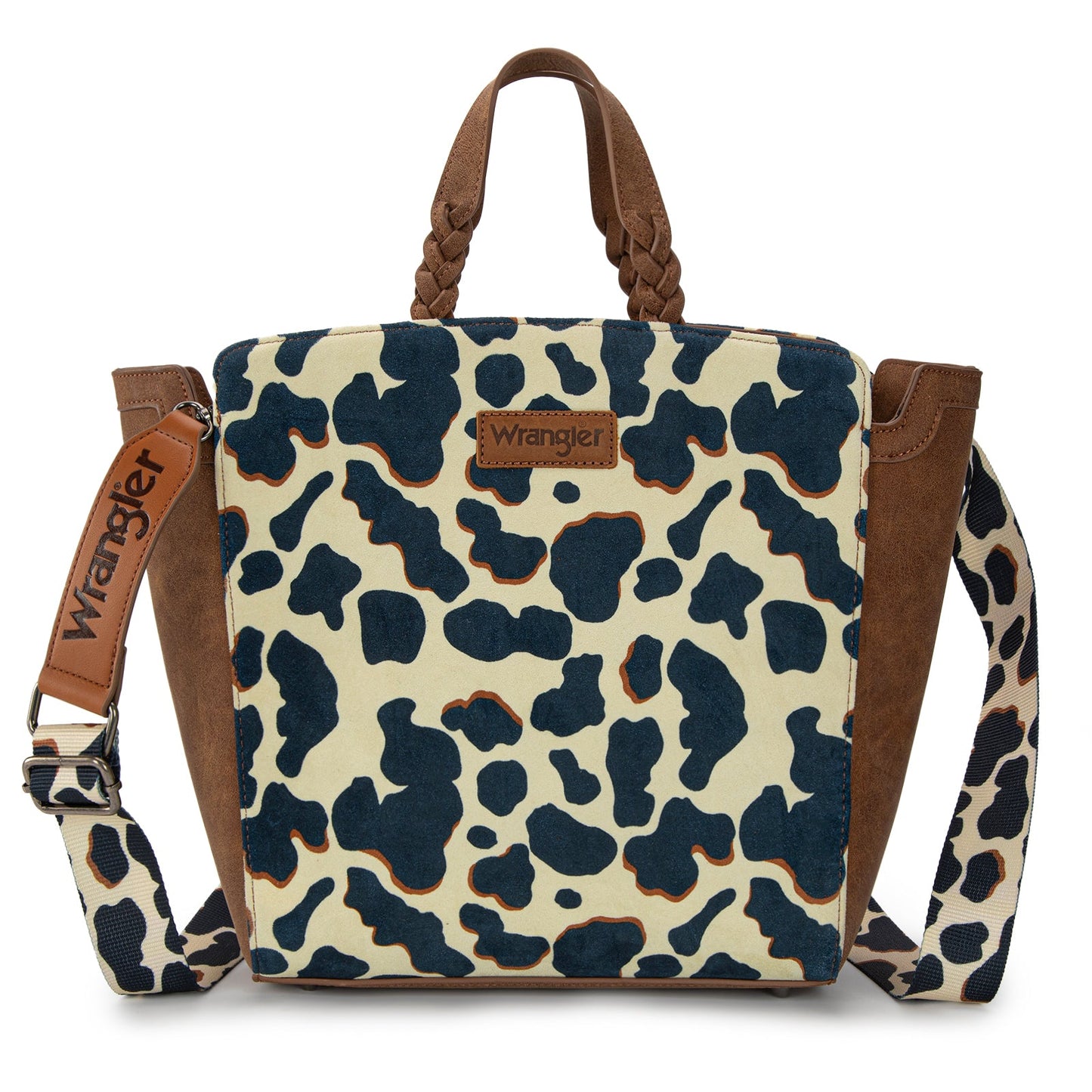 WG264-8014BR Wrangler Cow Print Concealed Carry Tote/Crossbody - Brown