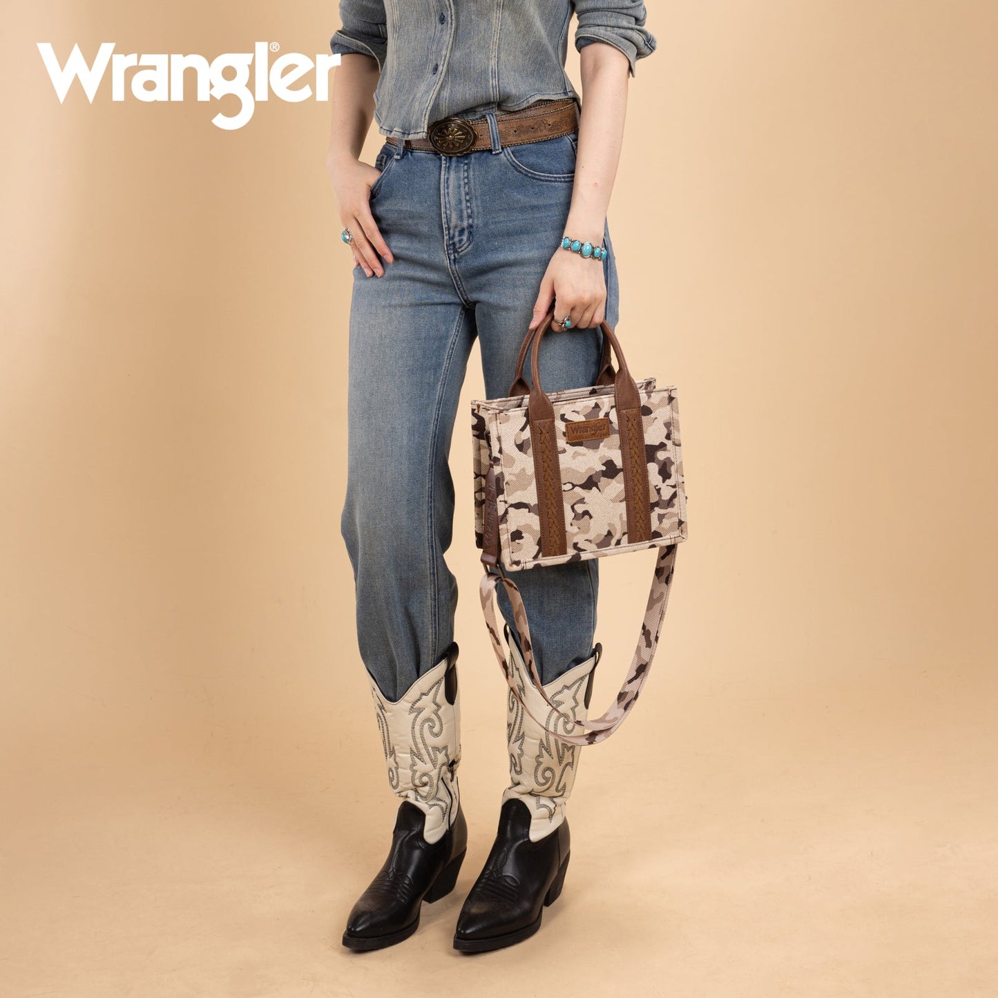 WG286-8120S Wrangler Camo Print Tote/Crossbody -Brown
