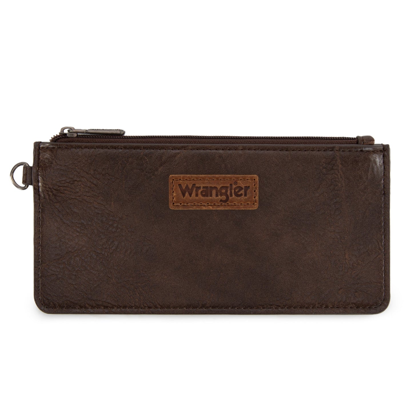 WG366-W114 Wrangler Leopard Print Dual Pouch Wristlet with Zipper Round Case-Coffee