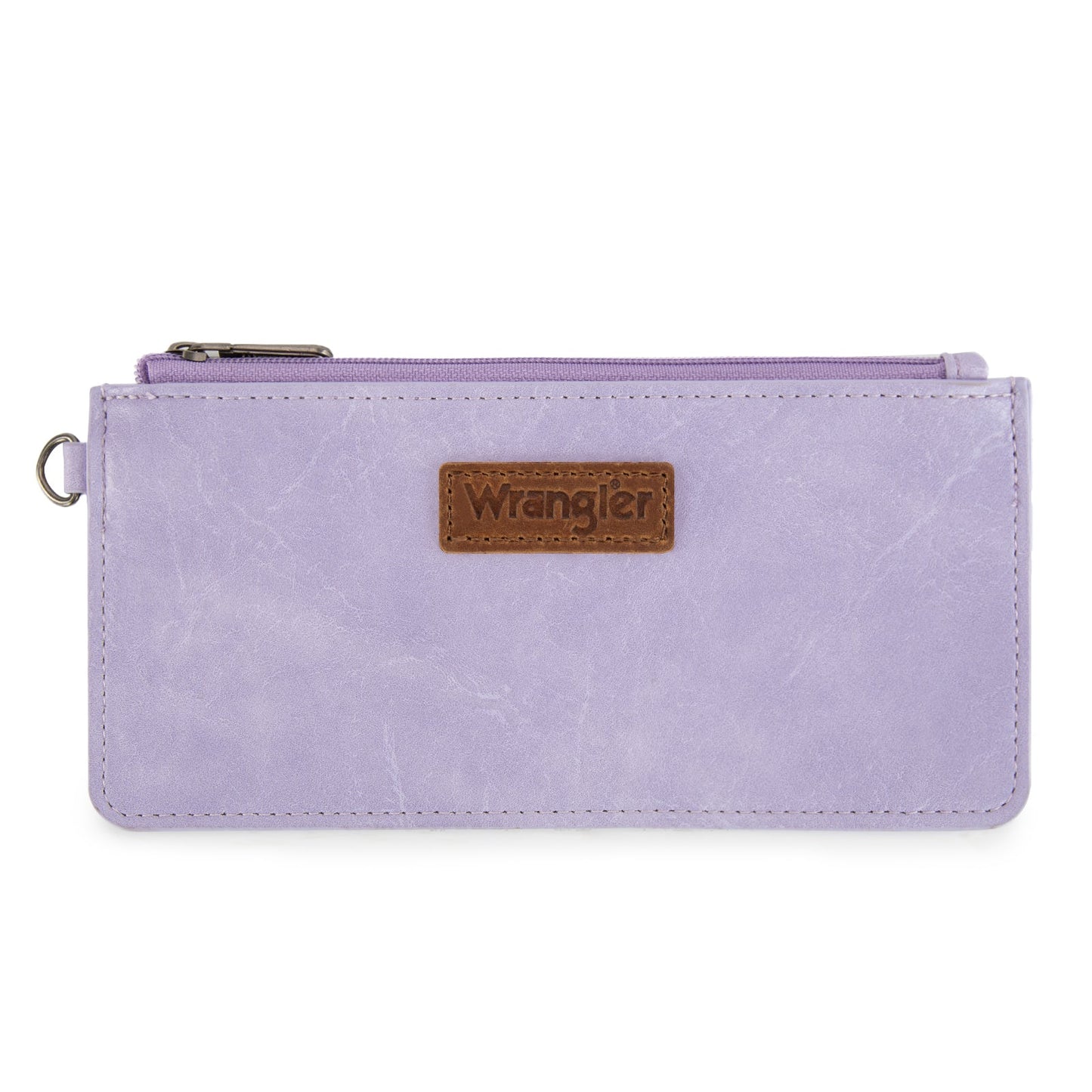 WG366-W114 Wrangler Leopard Print Dual Pouch Wristlet with Zipper Round Case-Purple
