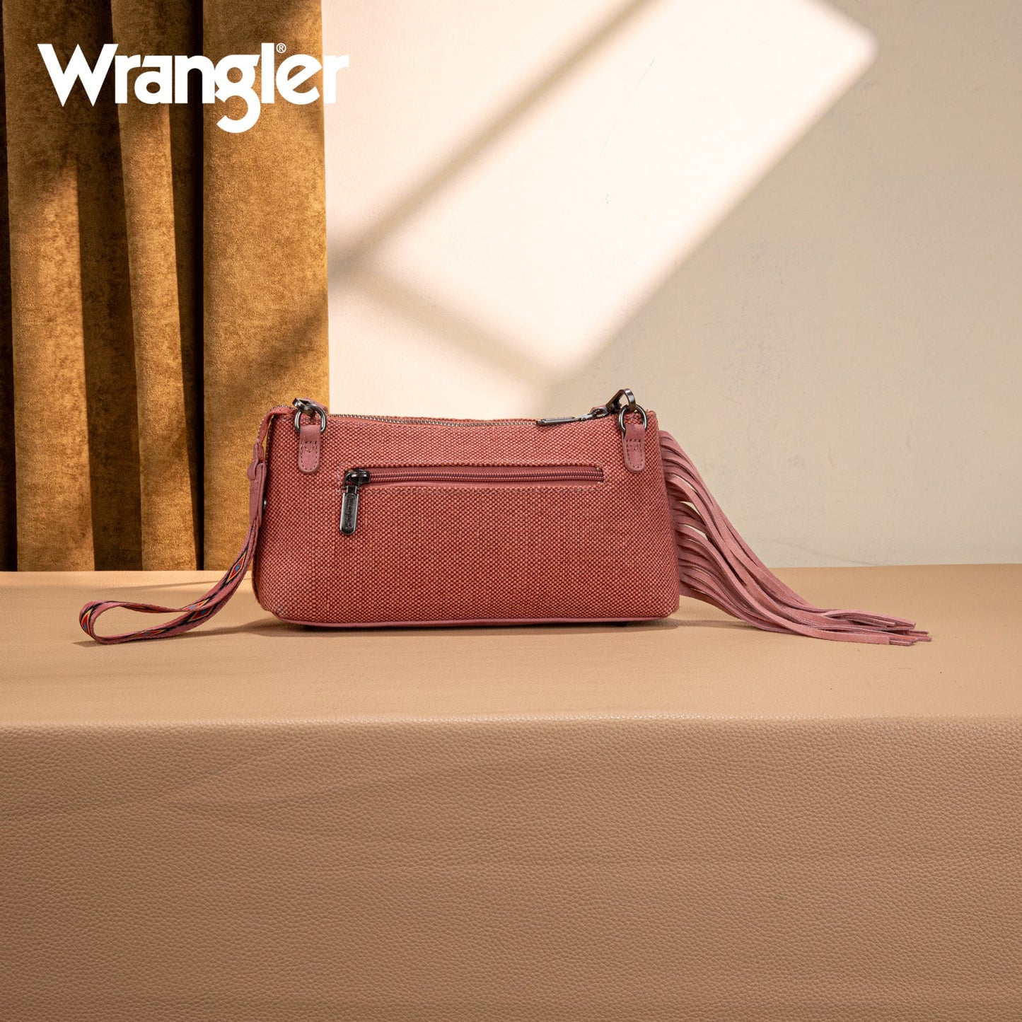 WG259-1834 Wrangler Embroidered Aztec Canvas Wristlet/Crossbody-Dark Pink