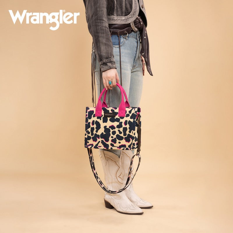 WG264-8120HPK Wrangler Cow Print Concealed Carry Tote/Crossbody -Hot Pink