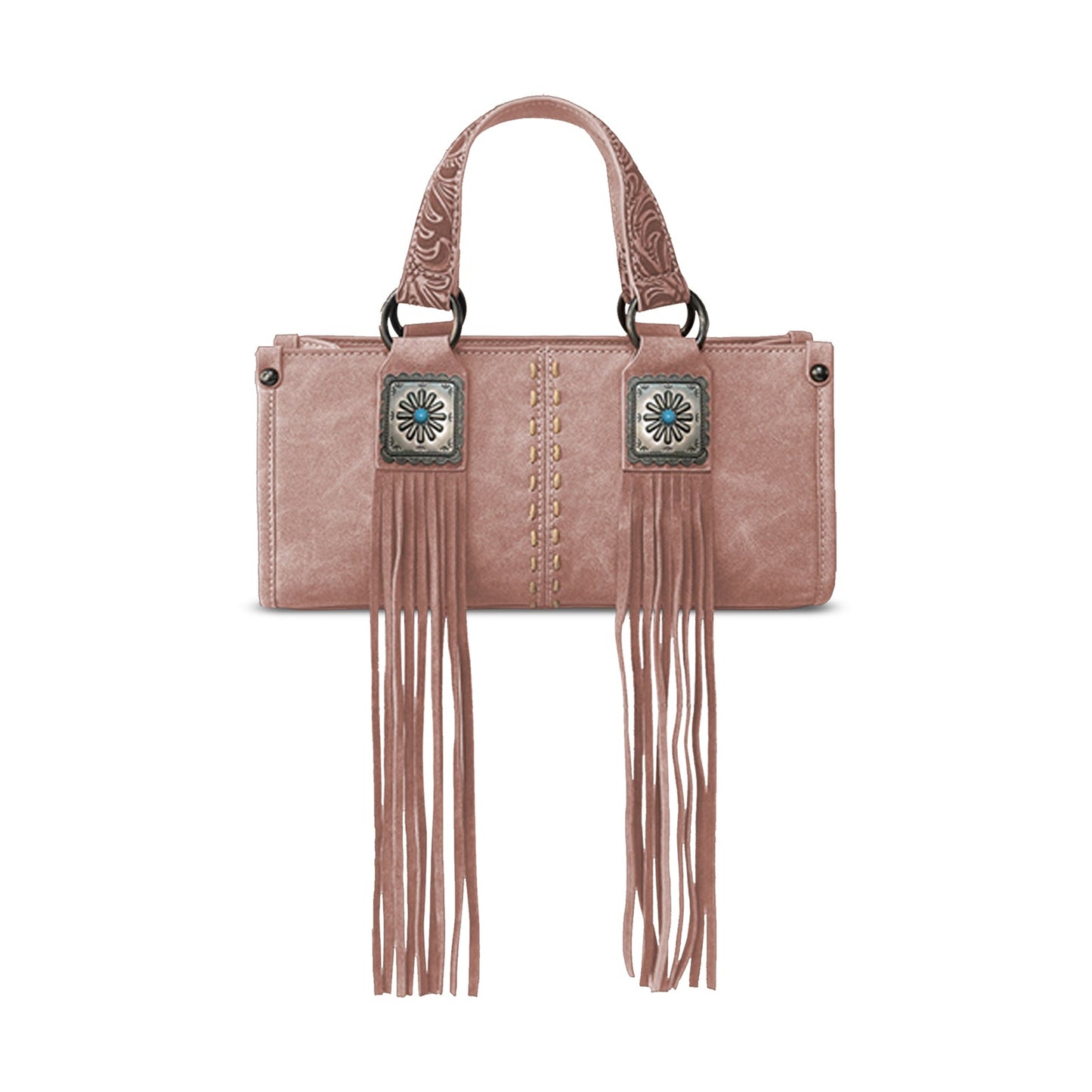 MW1351-888 Montana West Western Fringe Concho Collection Mini Crossbody Bag -Dark Pink