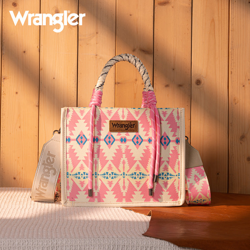 WG206-8122S Wrangler Aztec Print Rope Tote/Crossbody - Light Pink