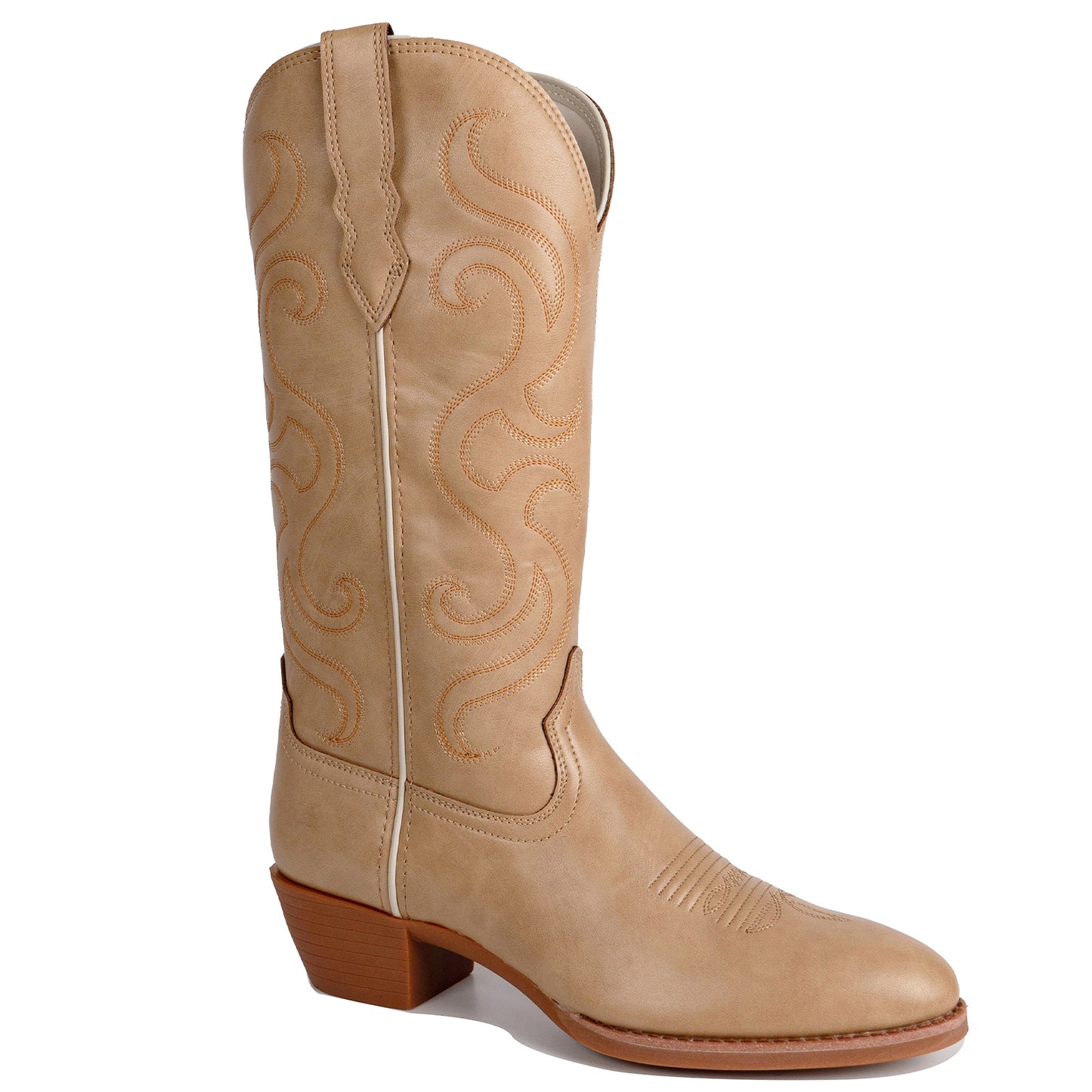 Palitutu PLT703602B Women's Western Cowgirl Boots - PU Leather, Round Toe