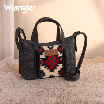 WG226-8605  Wrangler Tooled Aztec Pattern Print Tote/Crossbody -Black