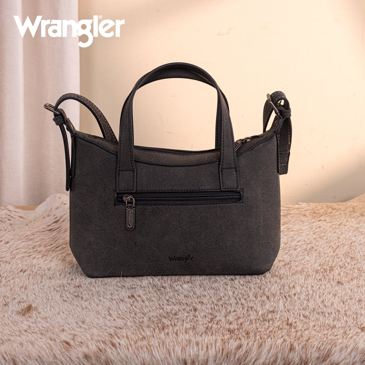 WG226-8605  Wrangler Tooled Aztec Pattern Print Tote/Crossbody -Black