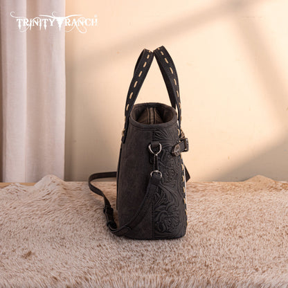 TR199-8122  Trinity Ranch Genuine Hair-On Cowhide Tooled Tote/Crossbody