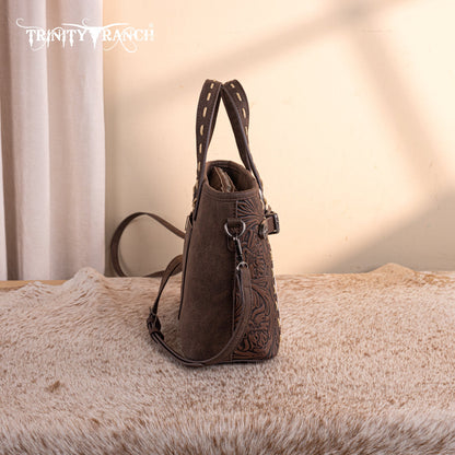 TR199-8122  Trinity Ranch Genuine Hair-On Cowhide Tooled Tote/Crossbody