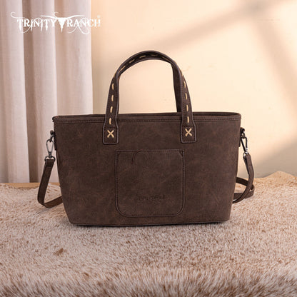 TR199-8122  Trinity Ranch Genuine Hair-On Cowhide Tooled Tote/Crossbody