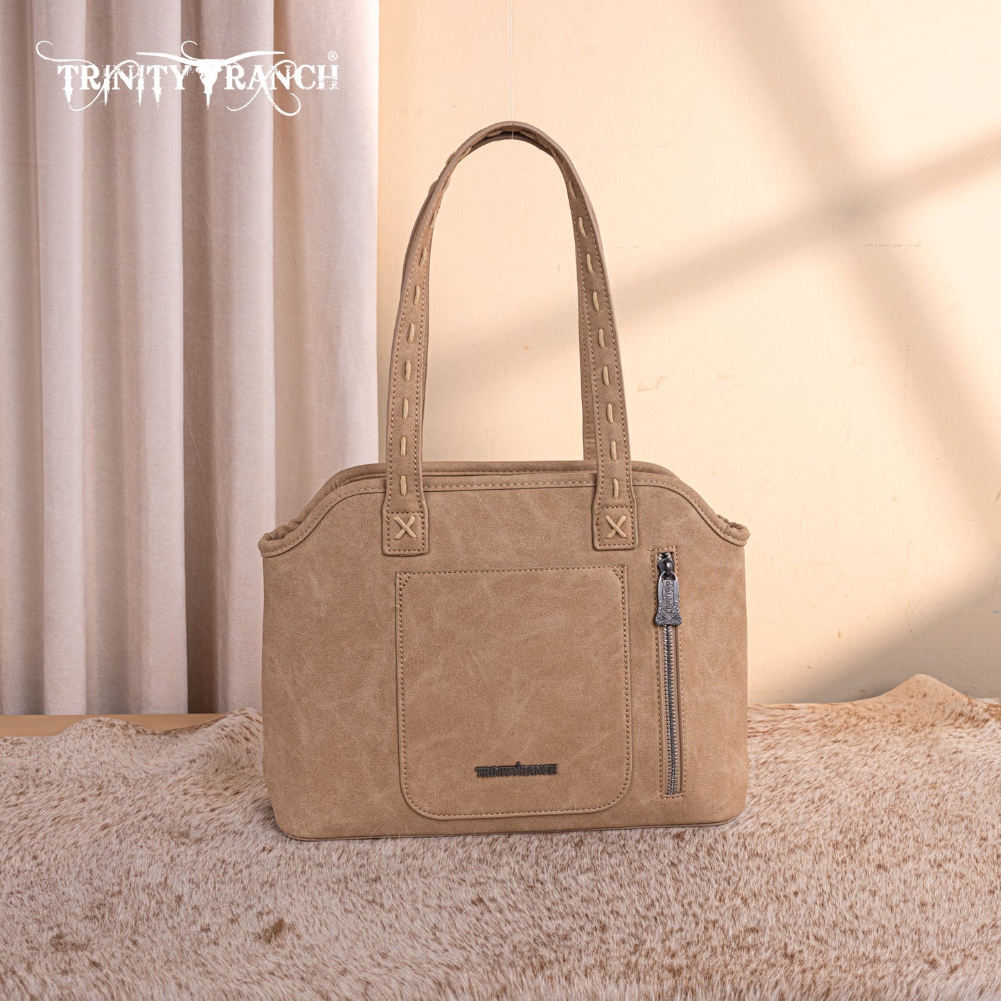 TR199G-8260  Trinity Ranch Genuine Hair-On Cowhide Tooled Concealed Carry Tote