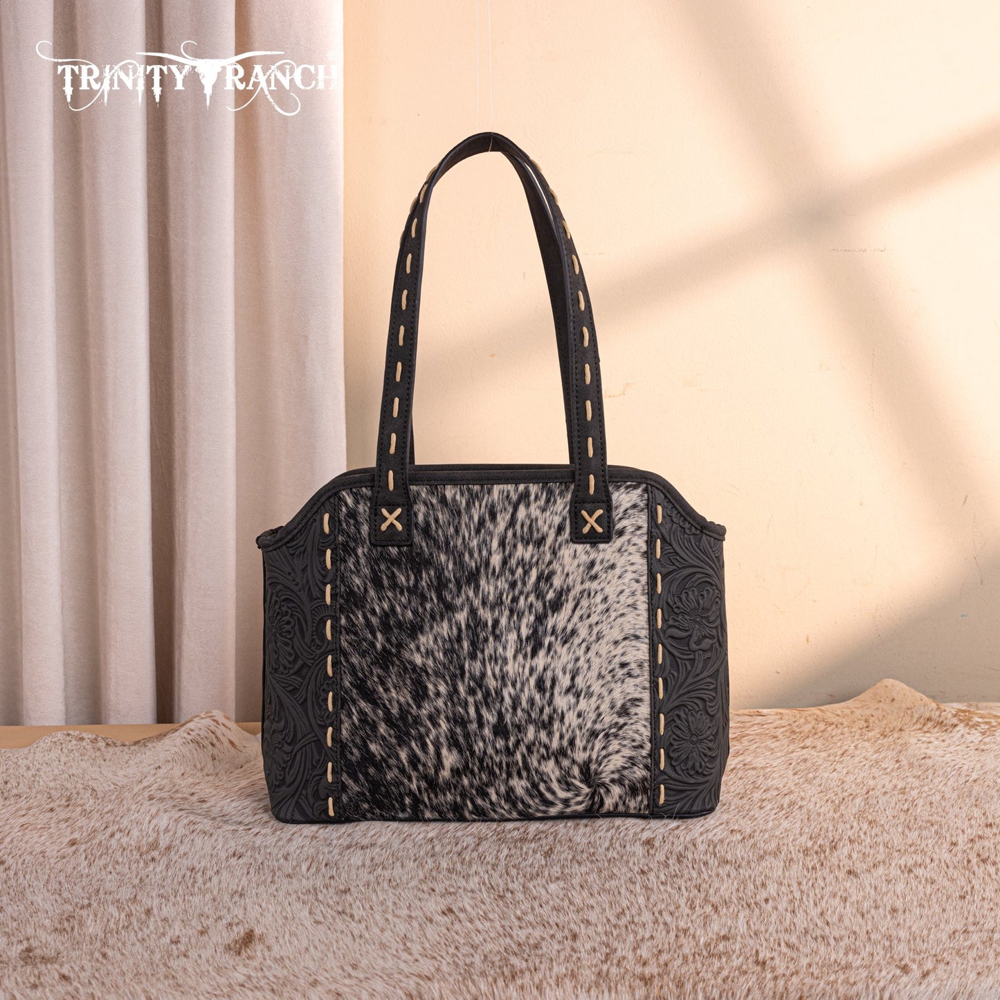 TR199G-8260  Trinity Ranch Genuine Hair-On Cowhide Tooled Concealed Carry Tote
