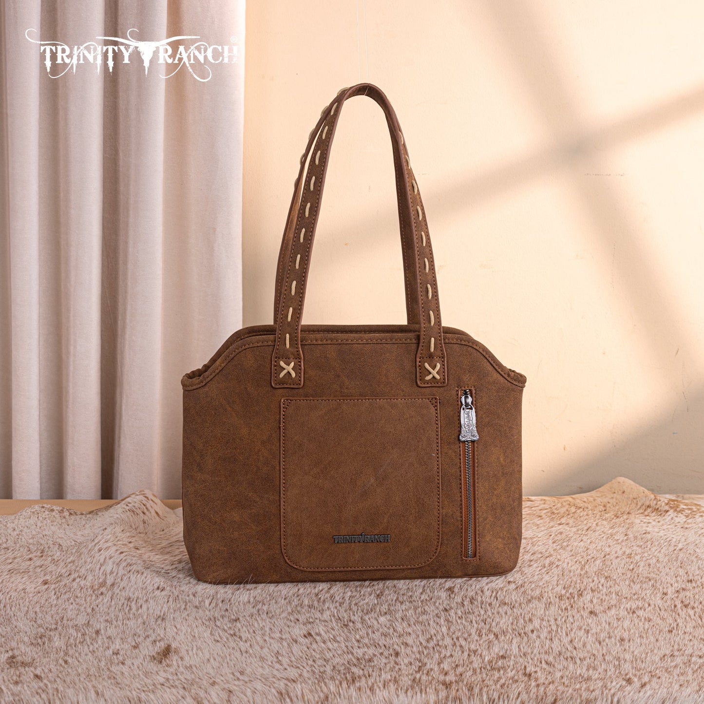 TR199G-8260  Trinity Ranch Genuine Hair-On Cowhide Tooled Concealed Carry Tote